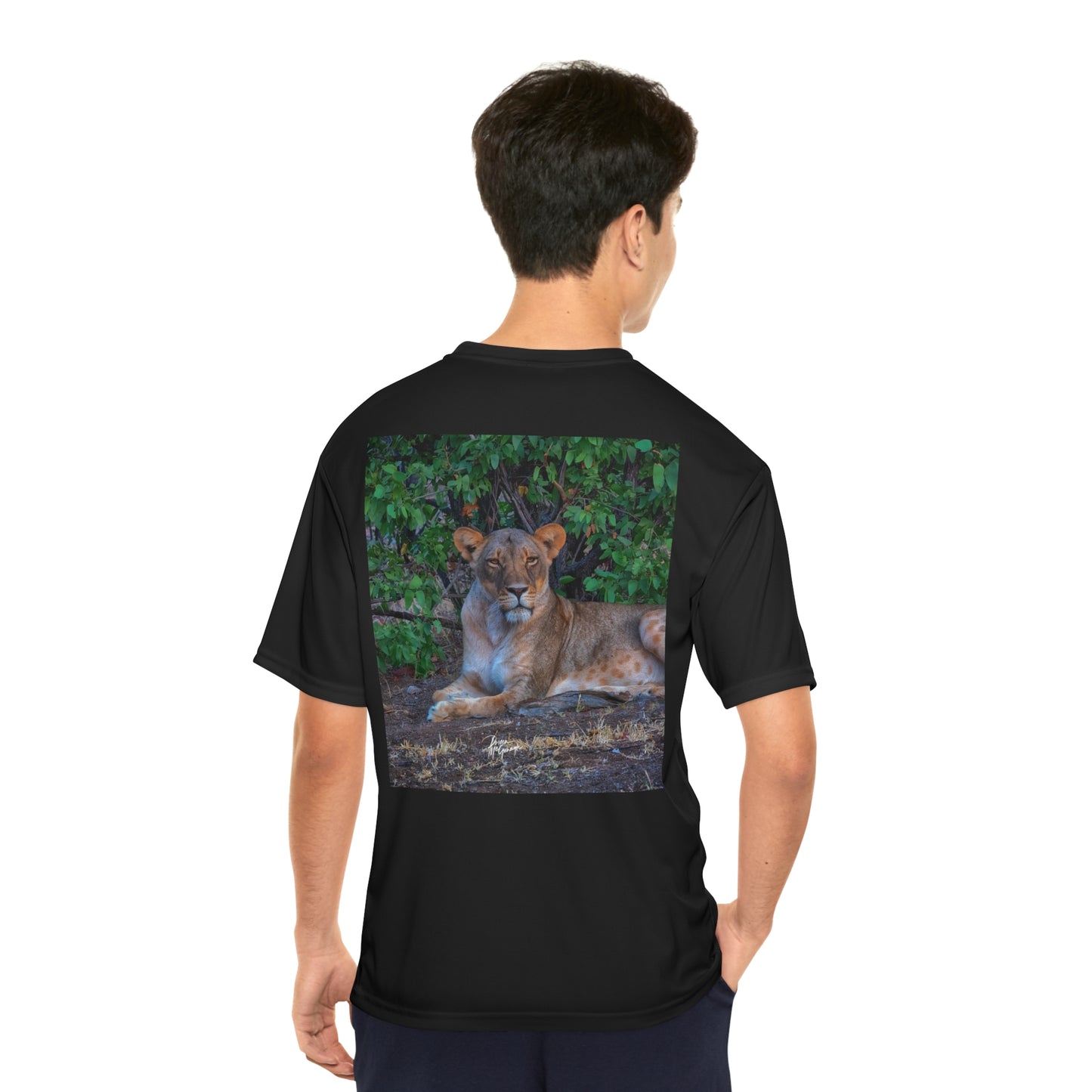 Men's Performance T-Shirt with Fine Art Image of Dreaming About a Lioness by Enjoy Nature