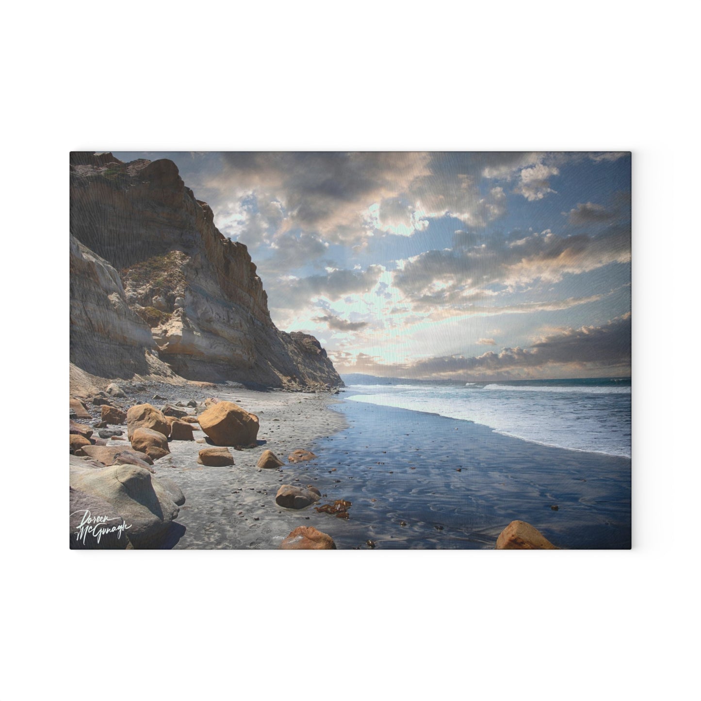 Artistic Lagoon Serenity Glass Cutting Board with Nature-Inspired Design