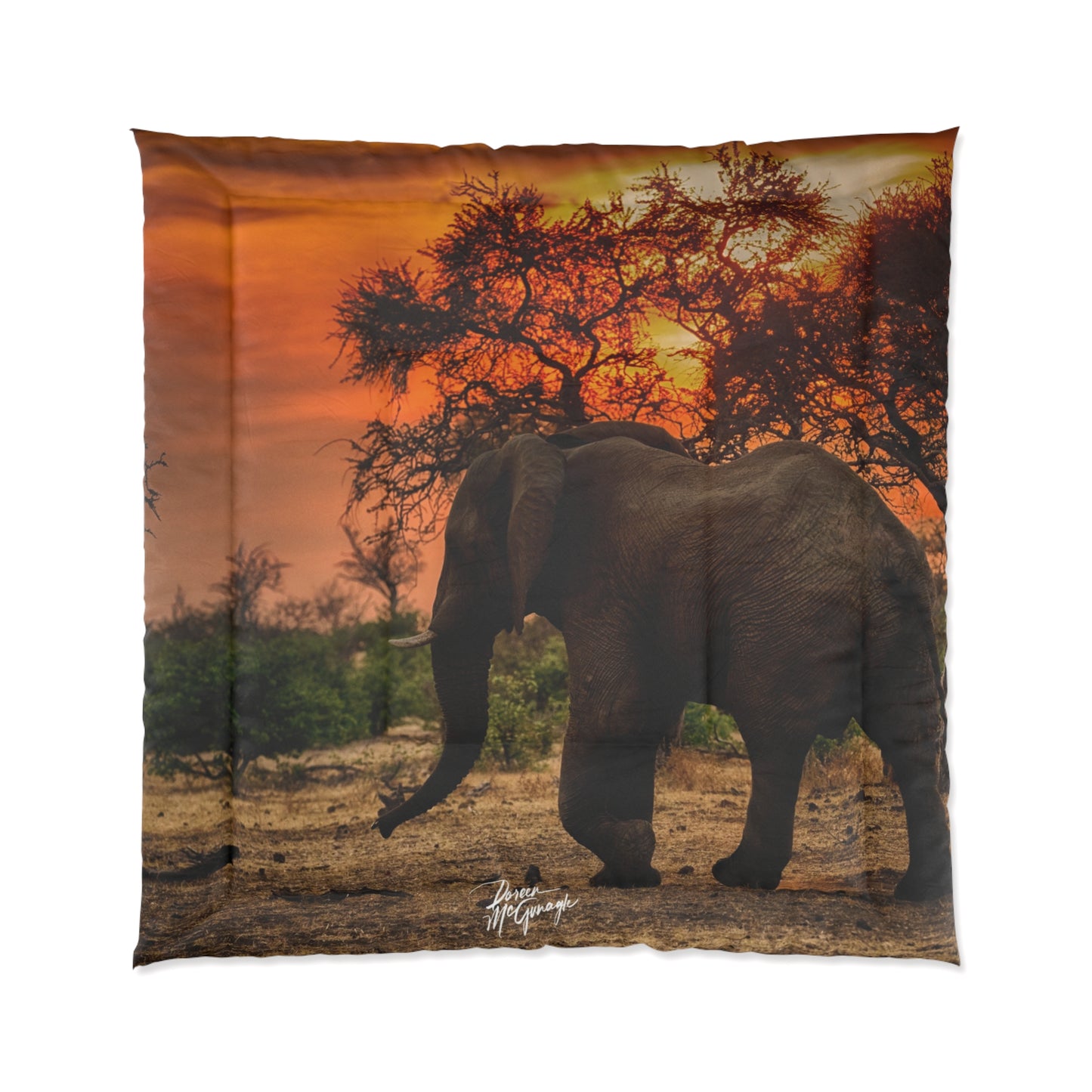 Elephant Silhouette at Sunset Comforter by Enjoy Nature