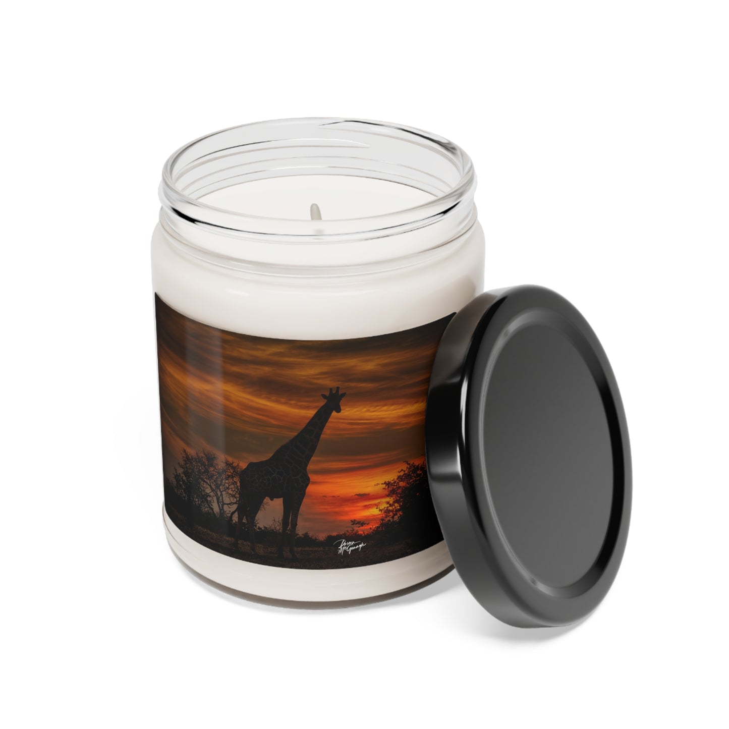 Experience the Pure Essence of Nature with the Forest Giraffe Silhouette at Sunset Scented Soy Candle by Enjoy Nature