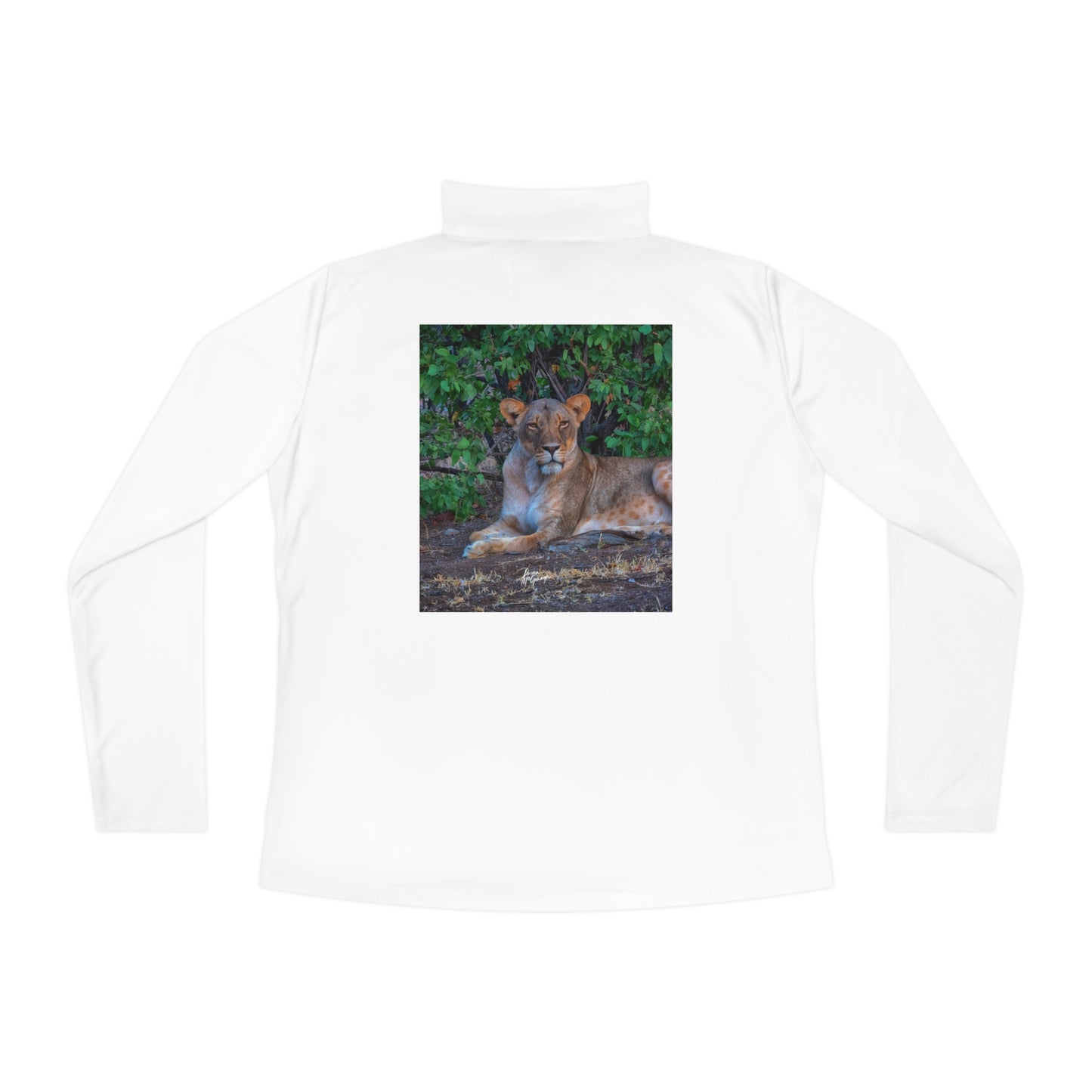 Ladies Quarter-Zip Pullover with Fine Art Image of Dreaming About a Lioness by Enjoy Nature