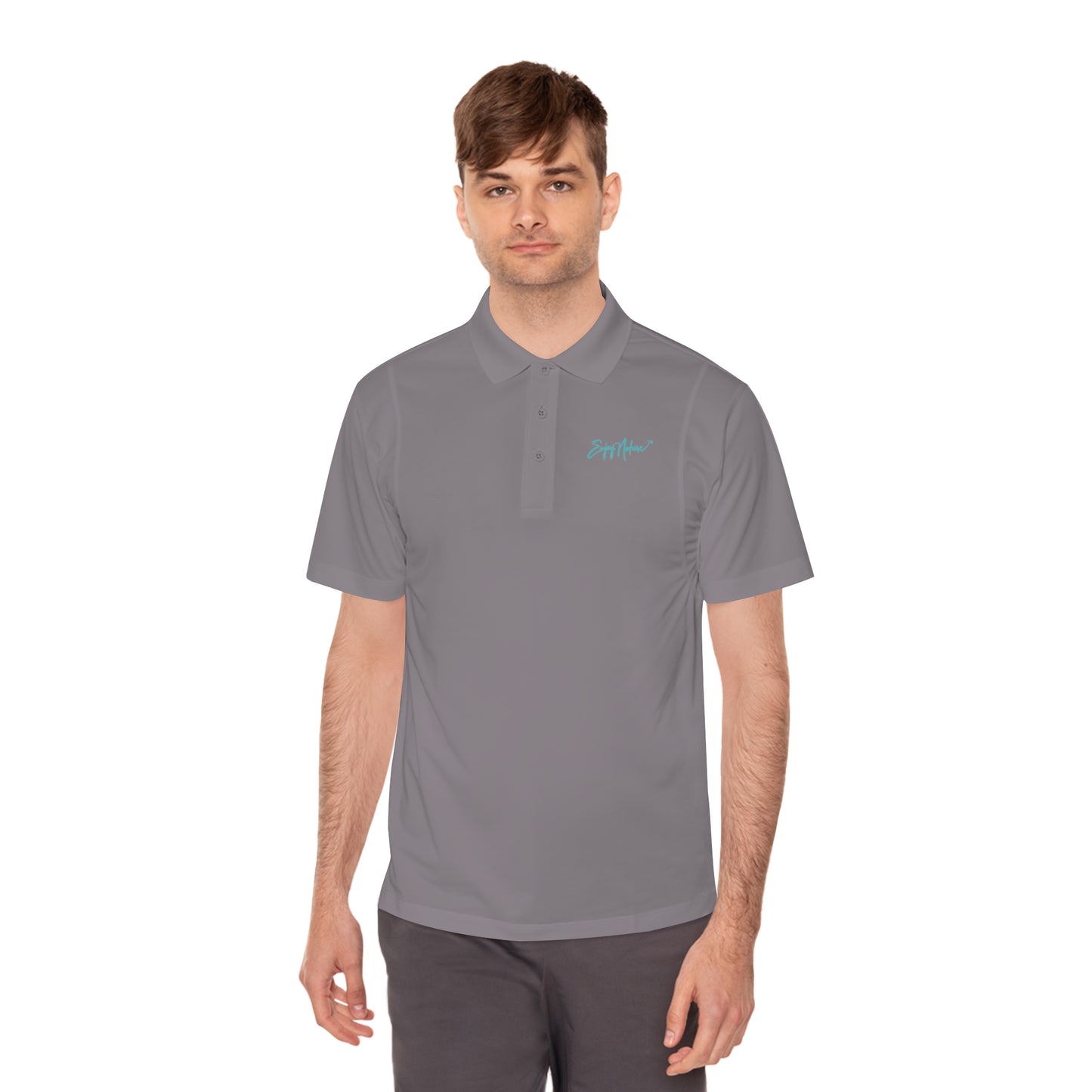 Men's Performance Polo Shirt - Elephant Family Walking by Enjoy Nature