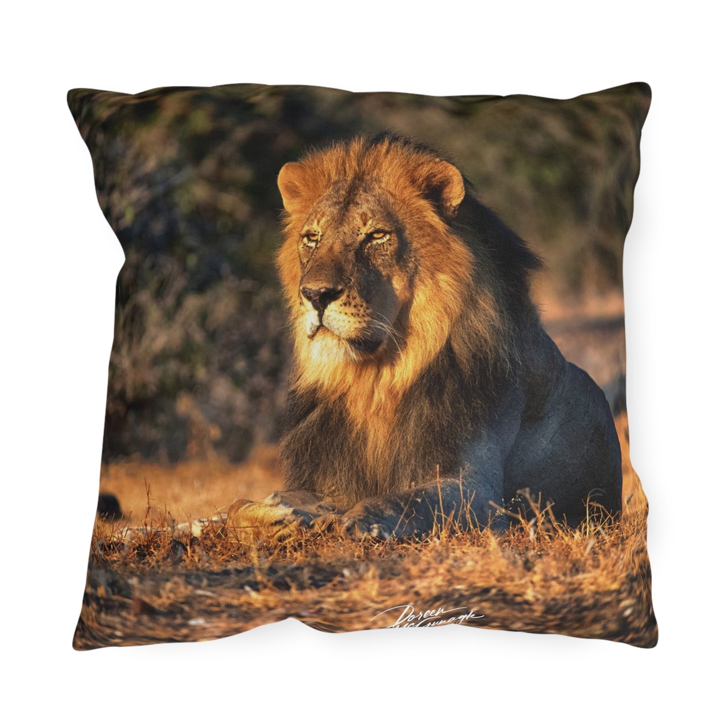 Enjoy Nature Outdoor Pillow with Lion King of Jungle – Artistic, Comfy, and Durable Decorative Accent