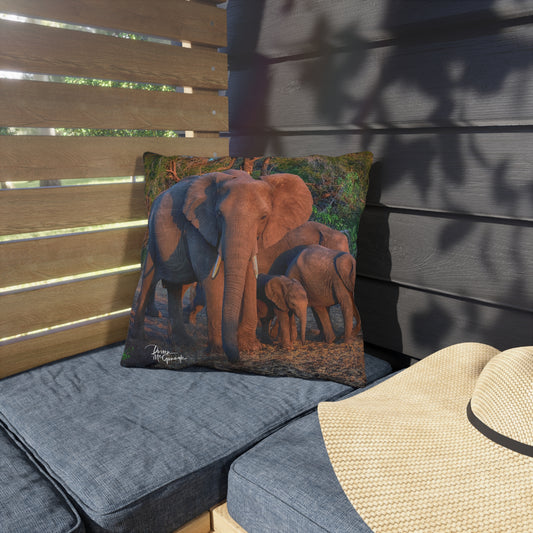 Enjoy Nature Outdoor Pillow with Elephant Family – Artistic, Comfy, and Durable Decorative Accent