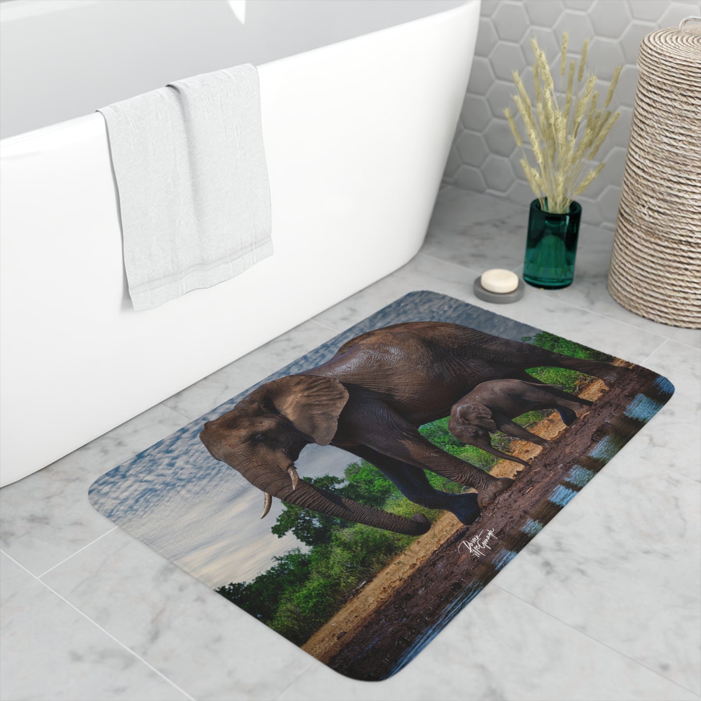 Baby Elephant Walk with Mom Memory Foam Bath Mat from Enjoy Nature