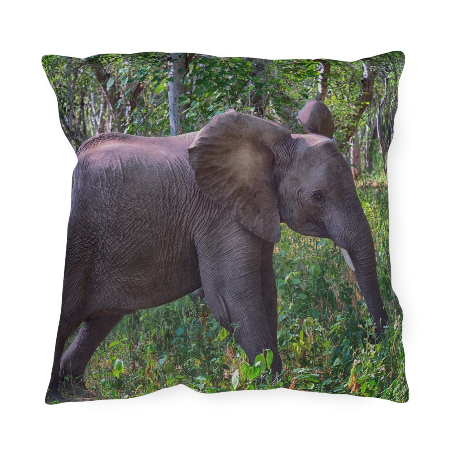 Enjoy Nature Outdoor Pillow with Elephant Baby in Forest – Artistic, Comfy, and Durable Decorative Accent