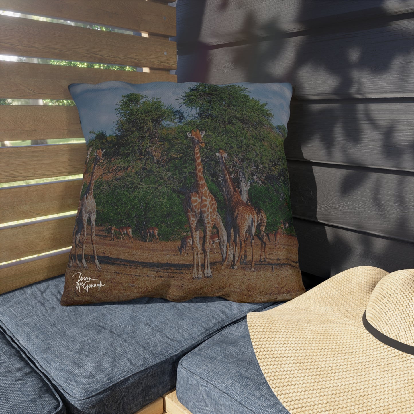 Enjoy Nature Outdoor Pillow with Giraffe Family – Artistic, Comfy, and Durable Decorative Accent