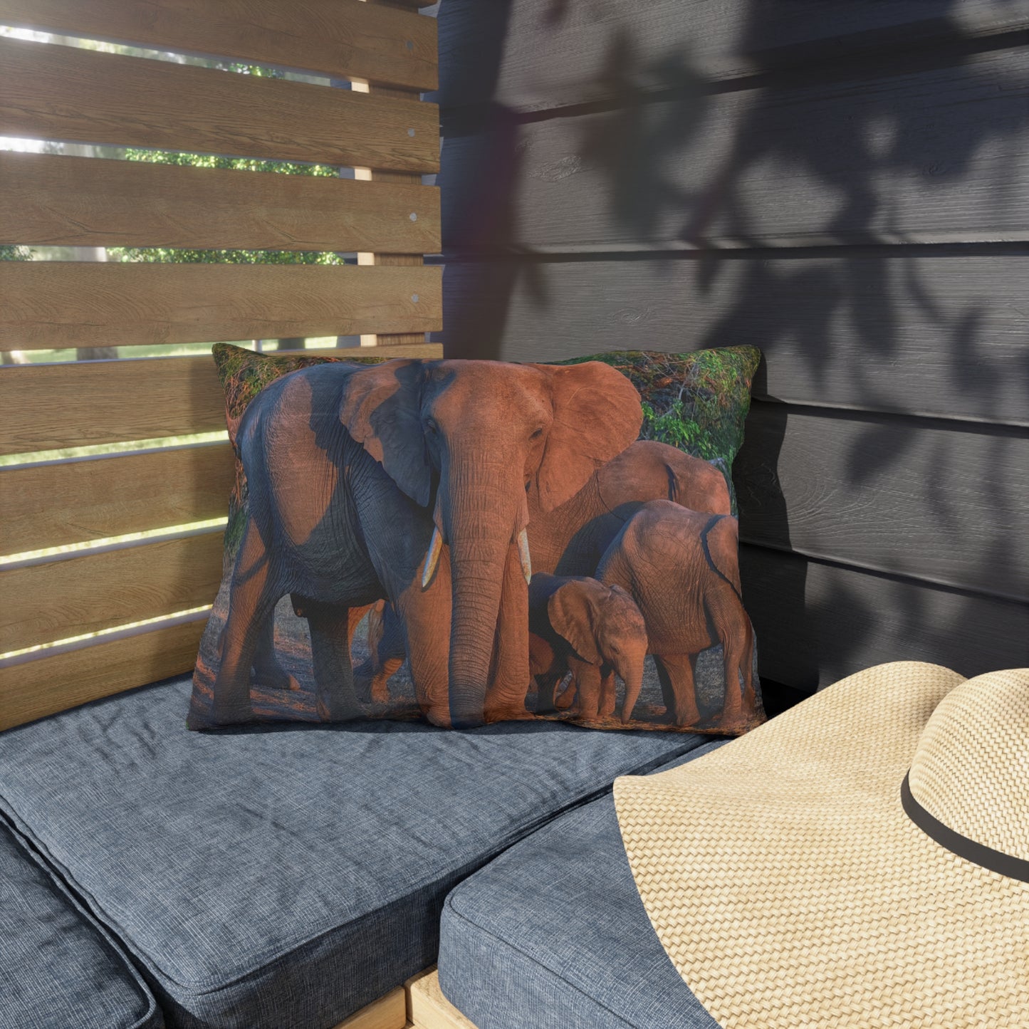 Enjoy Nature Outdoor Pillow with Elephant Family – Artistic, Comfy, and Durable Decorative Accent