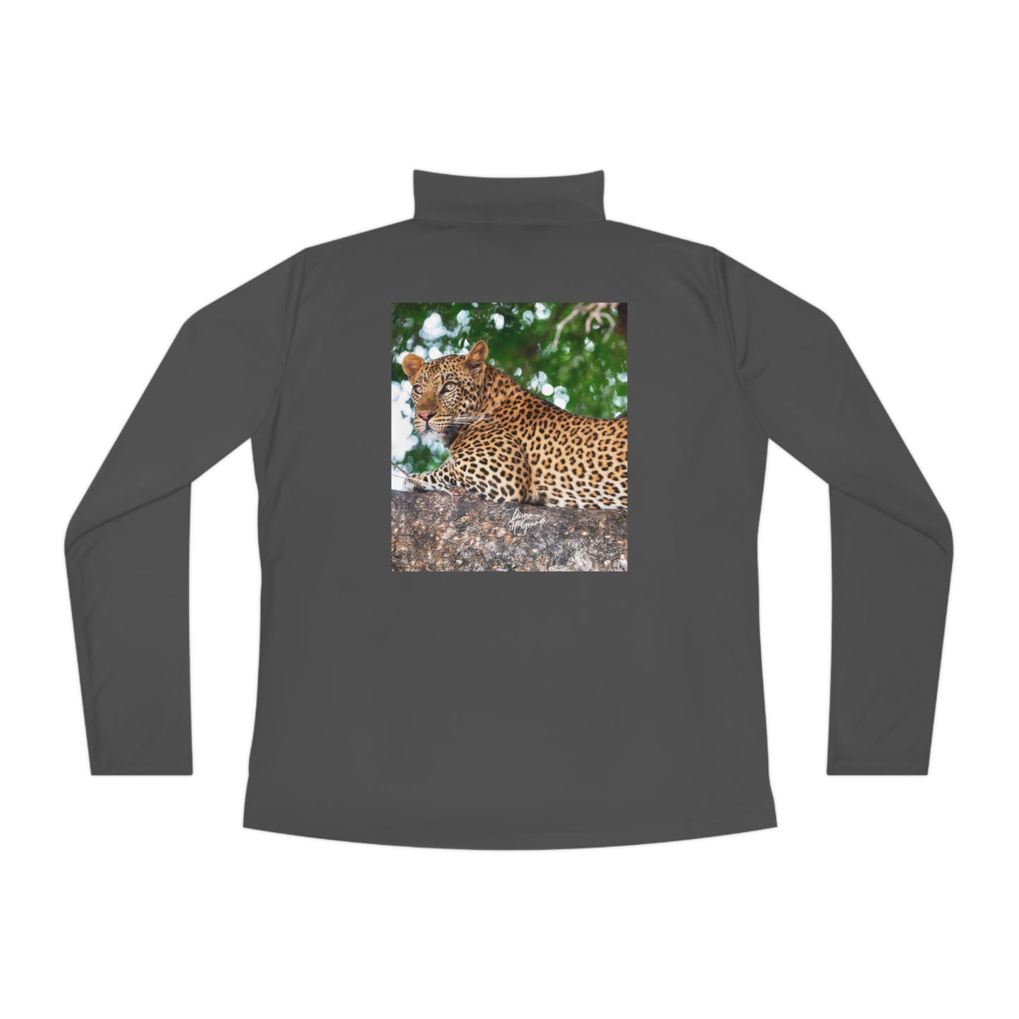 Ladies Quarter-Zip Pullover with Fine Art Image of Leopard in Tree by Enjoy Nature