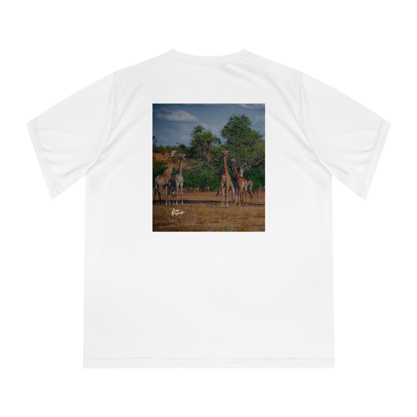 Women's Performance V-Neck T-Shirt - Giraffe Family by Enjoy Nature