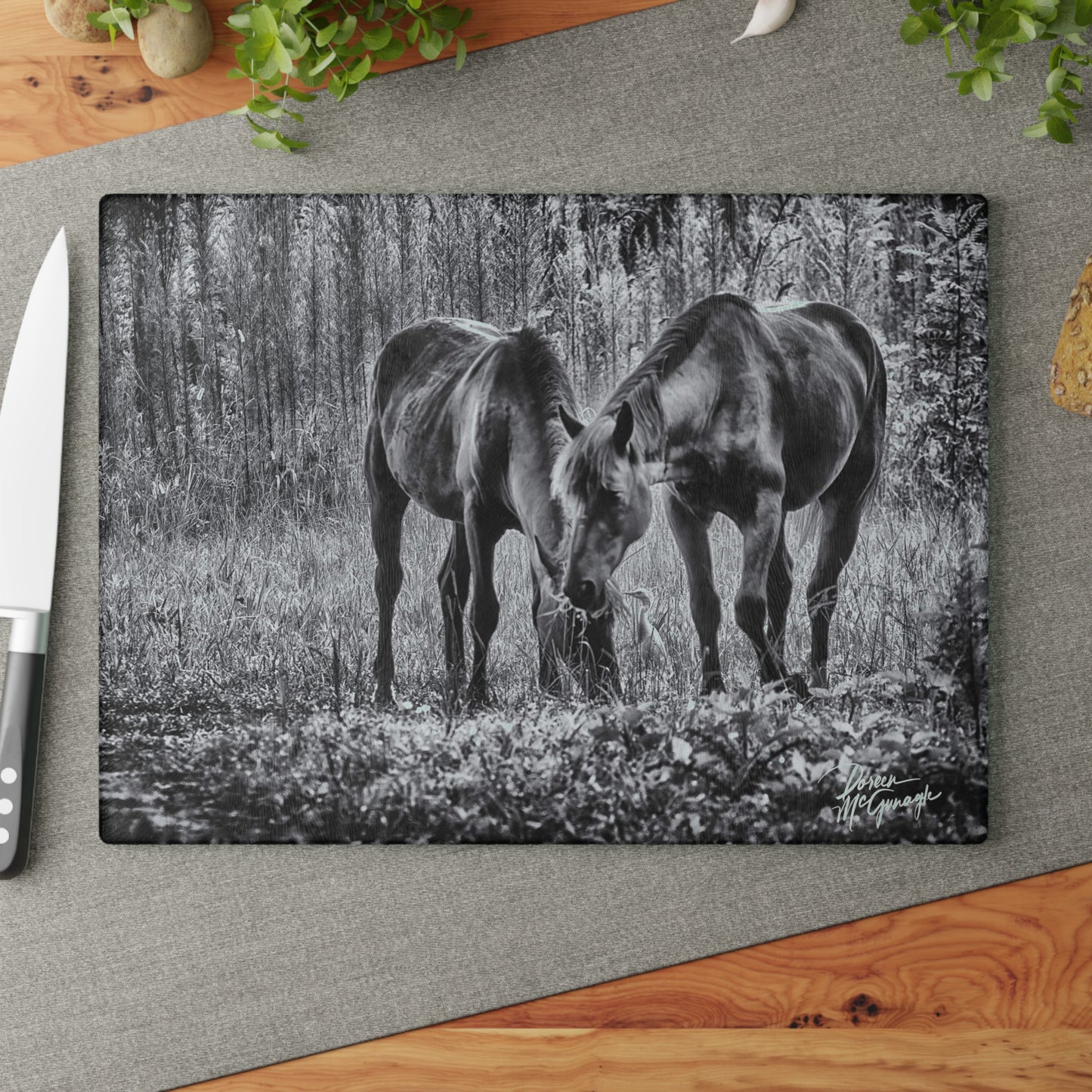 Wildlife cutting board, glass cutting board designs, cheese & charcuterie board, cutting board, glass charcuterie board, Pair Wild Horses