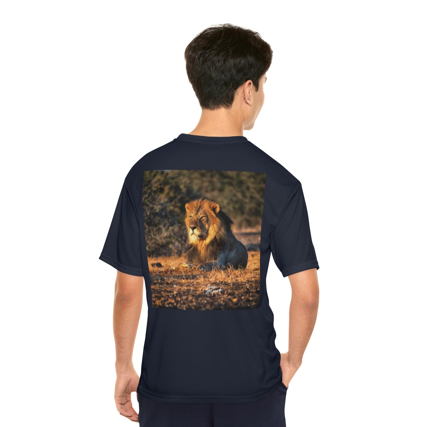 Men's Performance T-Shirt with Fine Art Image of Lion King of the Jungle by Enjoy Nature