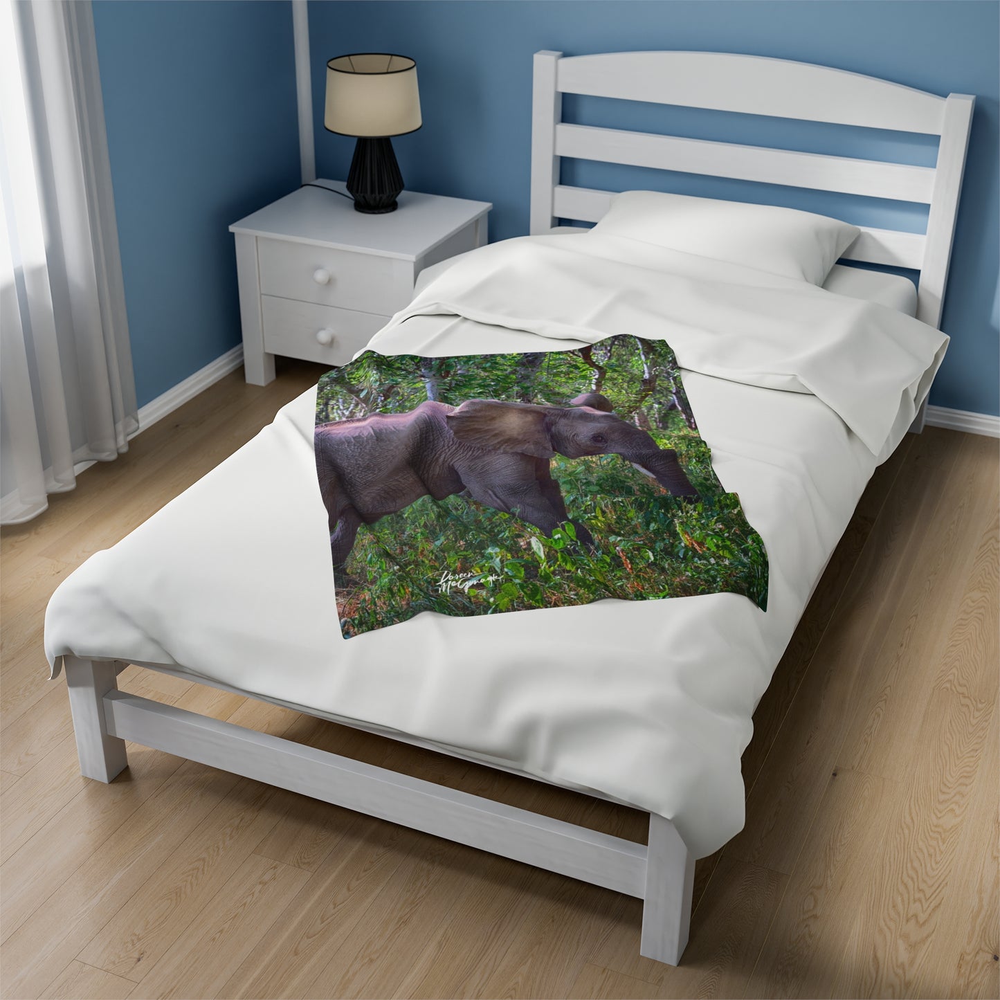 Velveteen Plush Blanket with Elephant Baby in Forest by Enjoy Nature