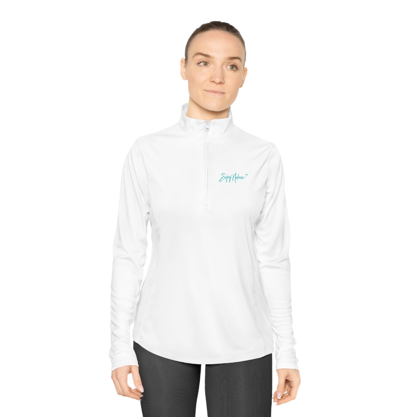 Ladies Quarter-Zip Pullover with Fine Art Image of Giraffe Silhouette at Sunset by Enjoy Nature