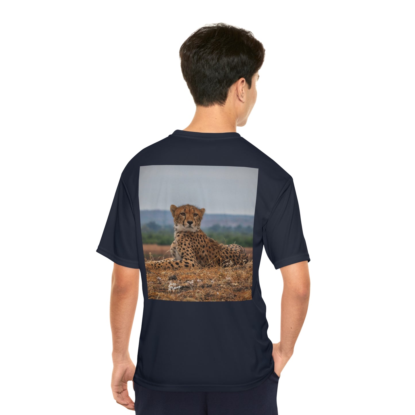 Men's Performance T-Shirt with Fine Art Image of Cheetah Portrait by Enjoy Nature