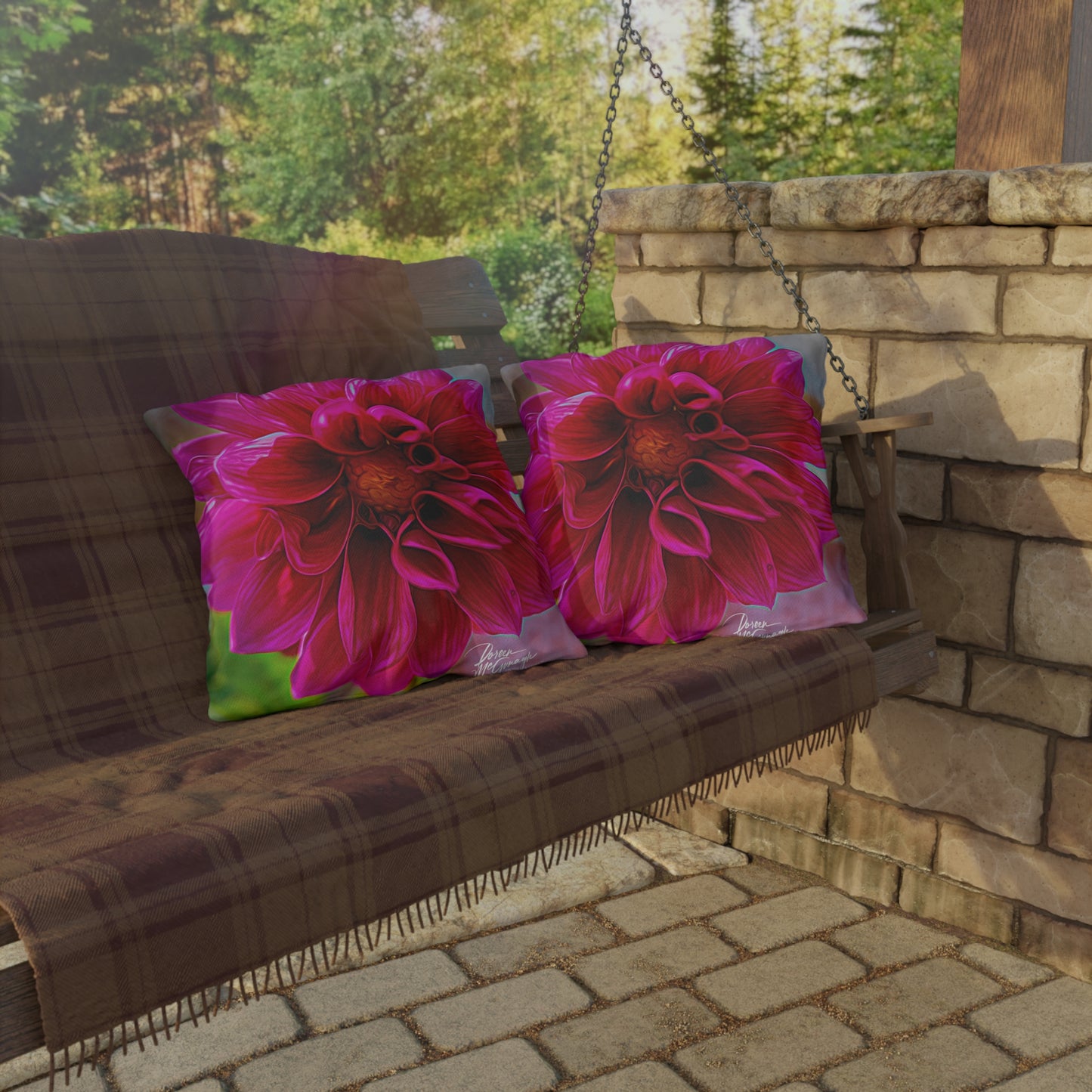 Enjoy Nature Outdoor Pillow with Dahlia Bloom – Artistic, Comfy, and Durable Decorative Accent