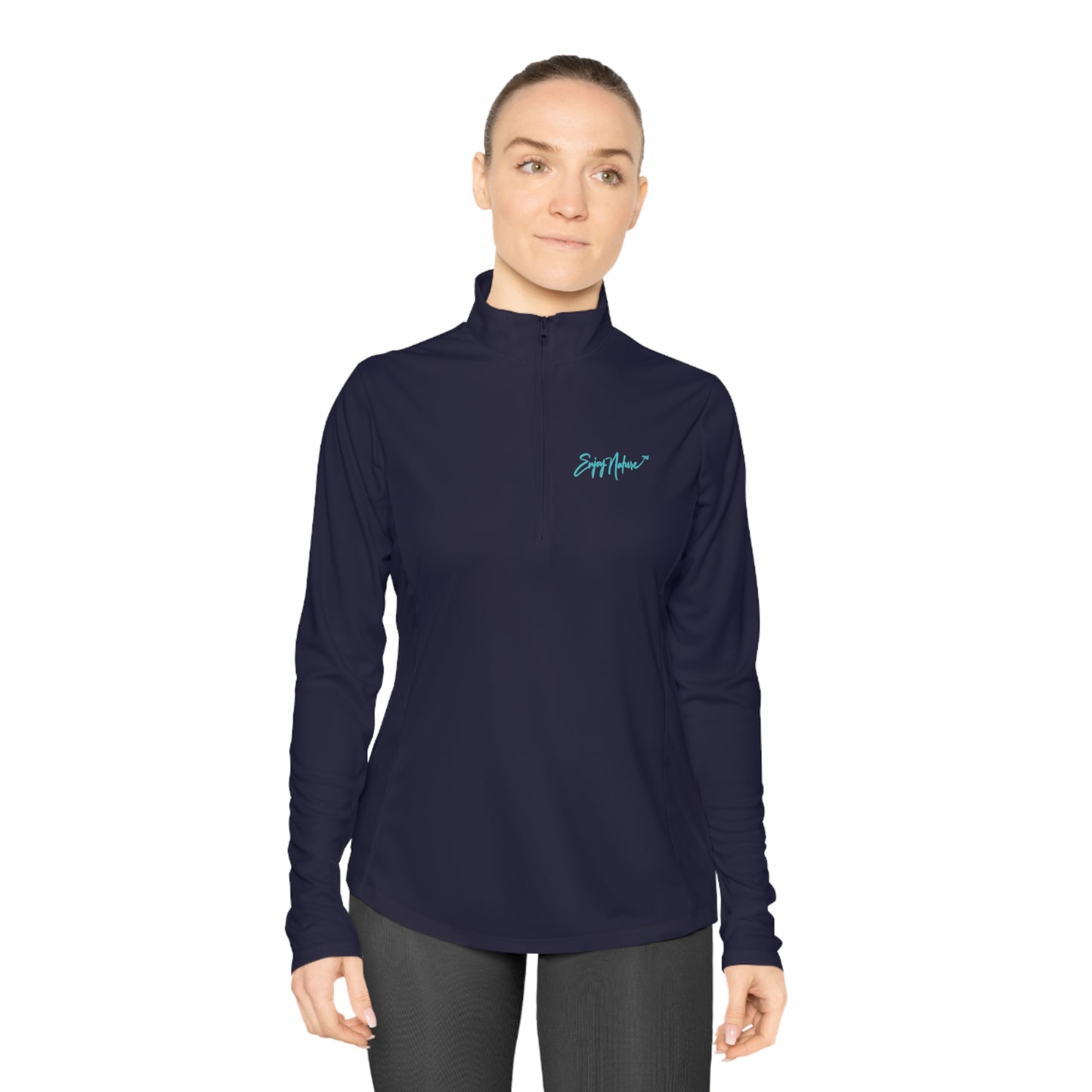 Ladies Quarter-Zip Pullover with Fine Art Image of Elephant Baby with Mom by Enjoy Nature