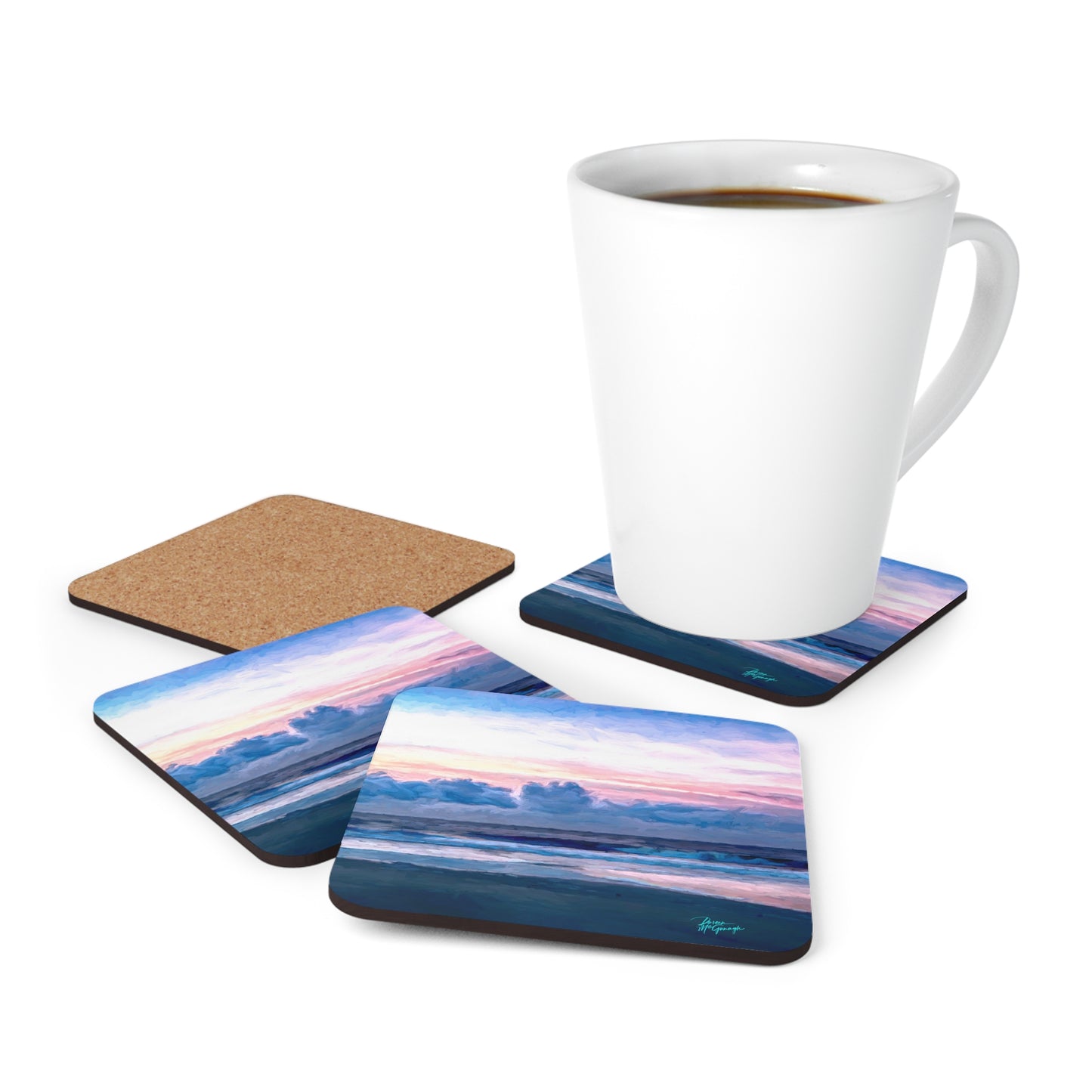 Cotton Candy Sunrise on St. Simon Island Corkwood Coaster Set