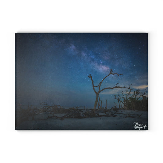 Enjoy Nature Glass Charcuterie Cutting Board with Milky Way Midnight Design