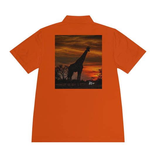 Men's Performance Polo Shirt - Giraffe Silhouette at Sunset by Enjoy Nature