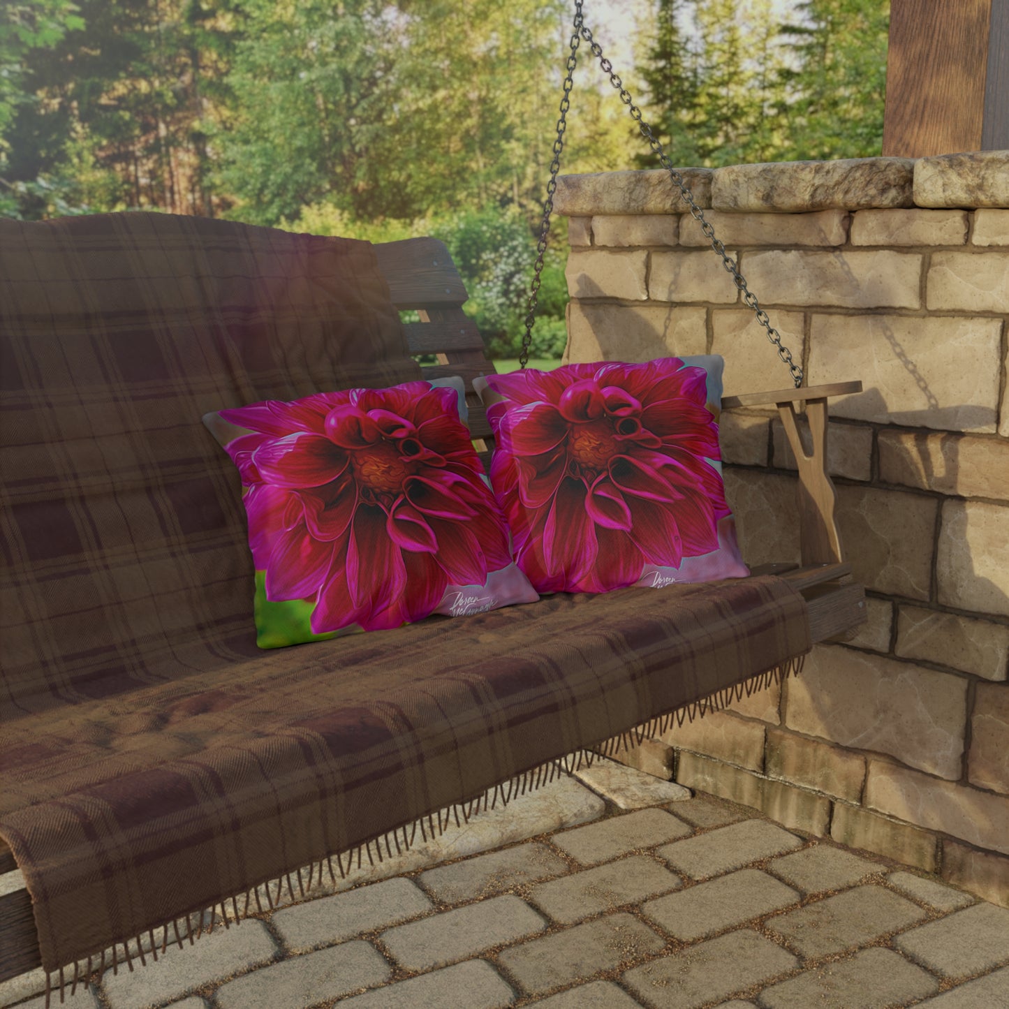 Enjoy Nature Outdoor Pillow with Dahlia Bloom – Artistic, Comfy, and Durable Decorative Accent