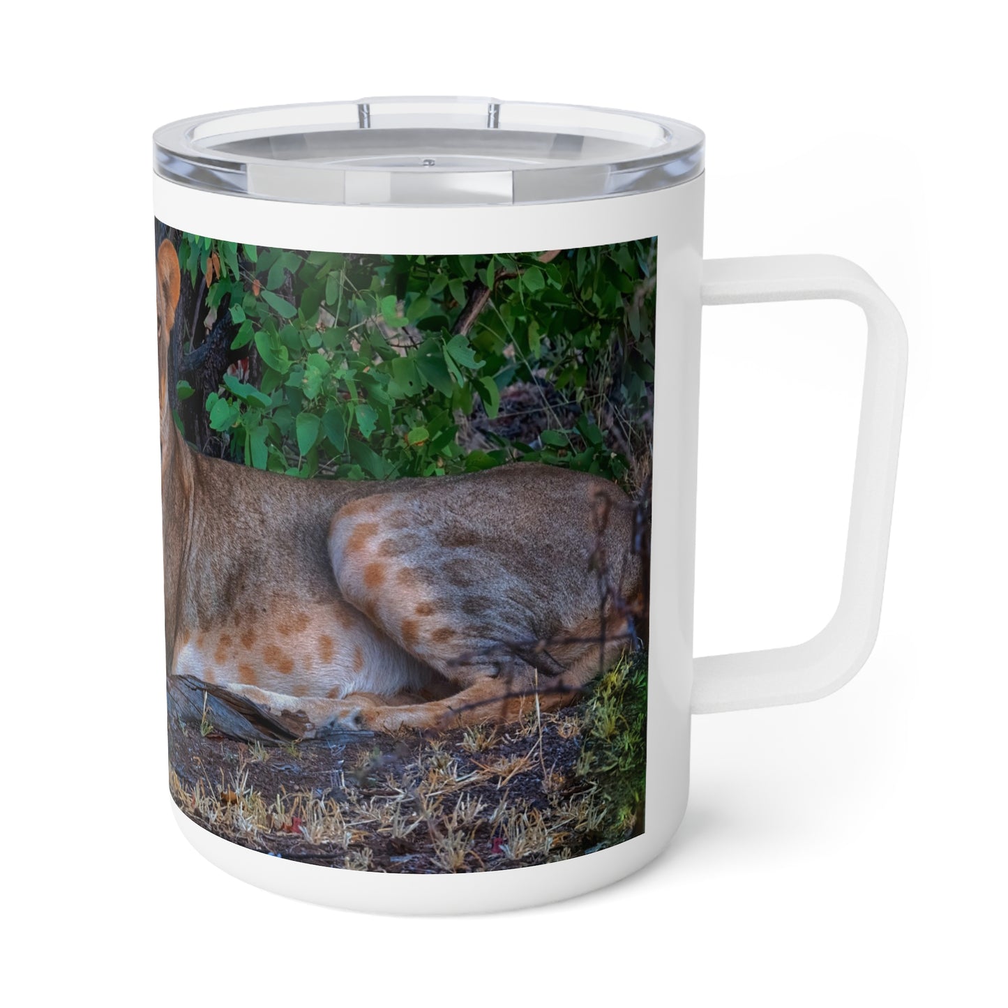 Enjoy Nature 10 oz Travel Tumbler with Dreaming About a Lioness Design