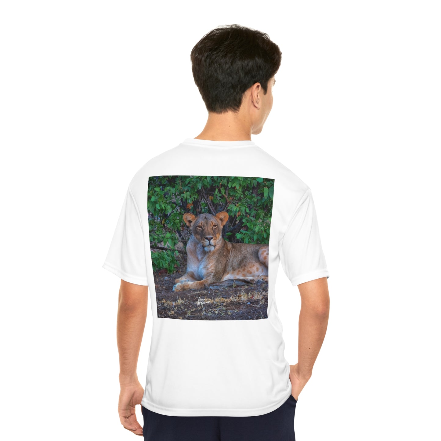 Men's Performance T-Shirt with Fine Art Image of Dreaming About a Lioness by Enjoy Nature