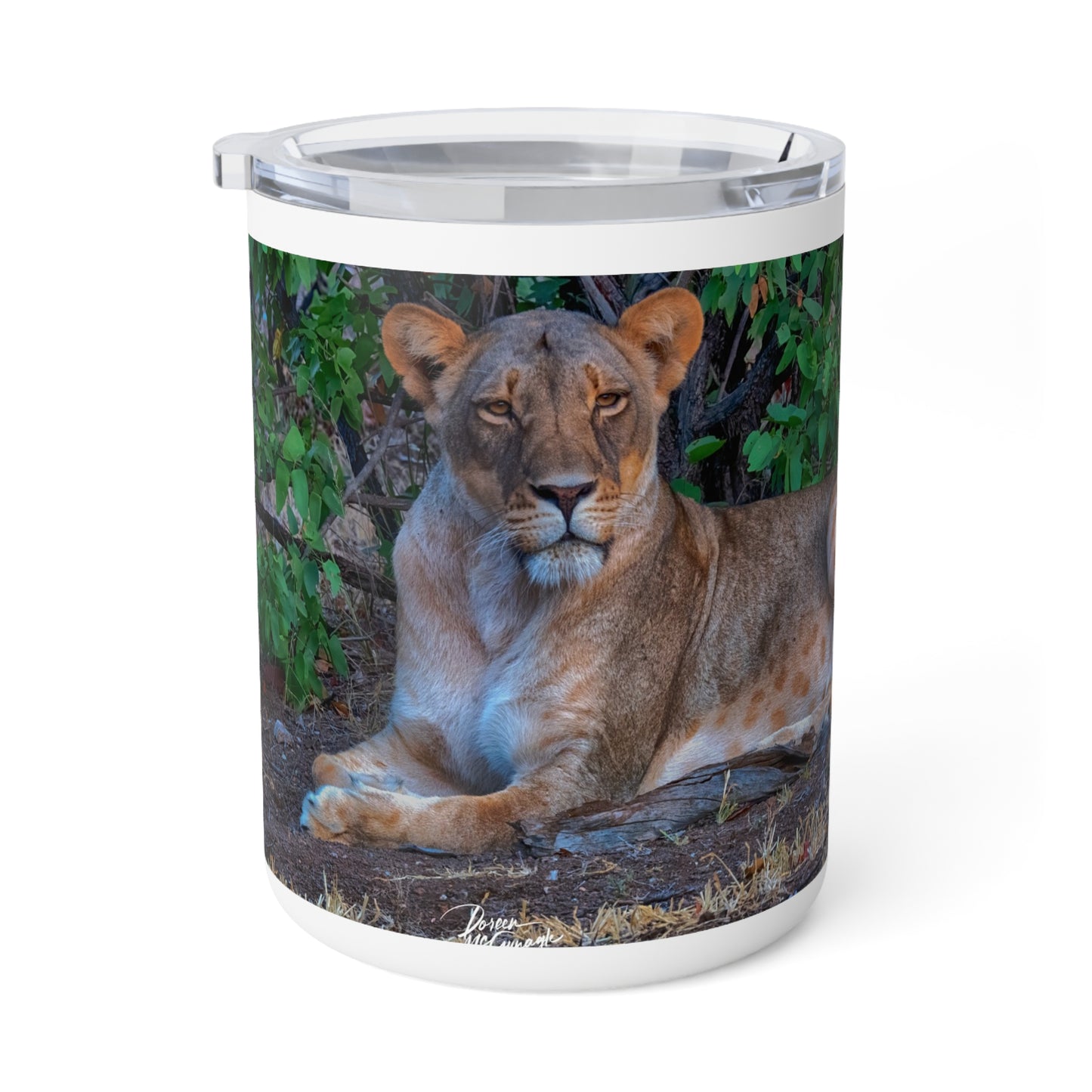 Enjoy Nature 10 oz Travel Tumbler with Dreaming About a Lioness Design