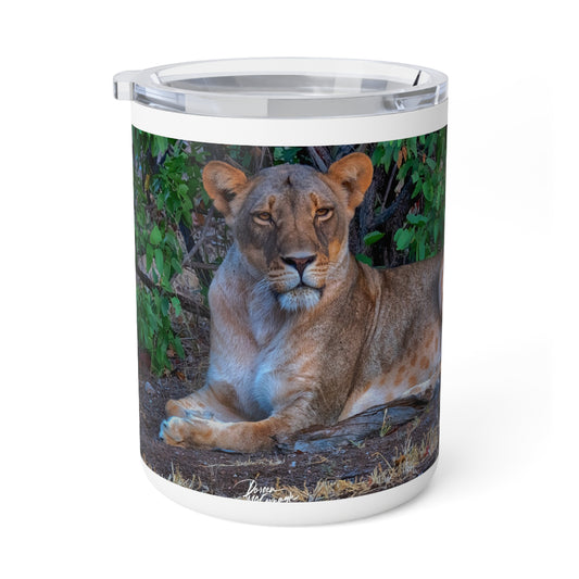 Enjoy Nature 10 oz Travel Tumbler with Dreaming About a Lioness Design