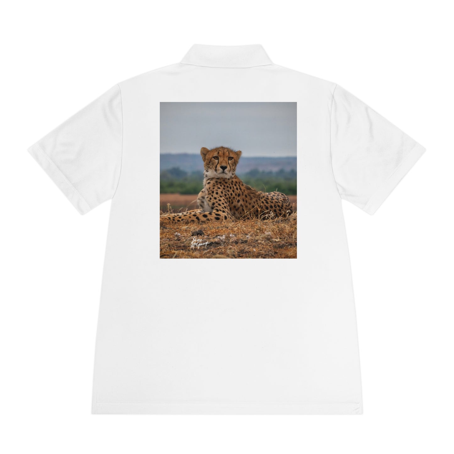 Men's Performance Polo Shirt - Cheetah Portrait by Enjoy Nature