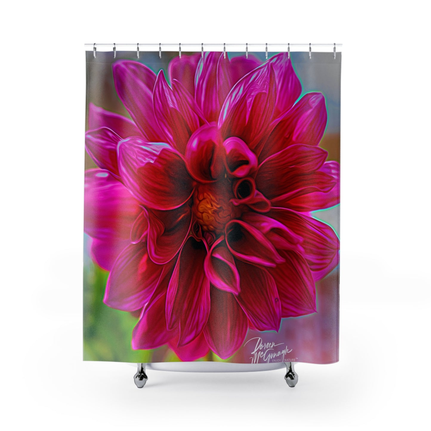 Dahlia Bloom Shower Curtain | Vibrant & Earthy Floral Decor by Enjoy Nature