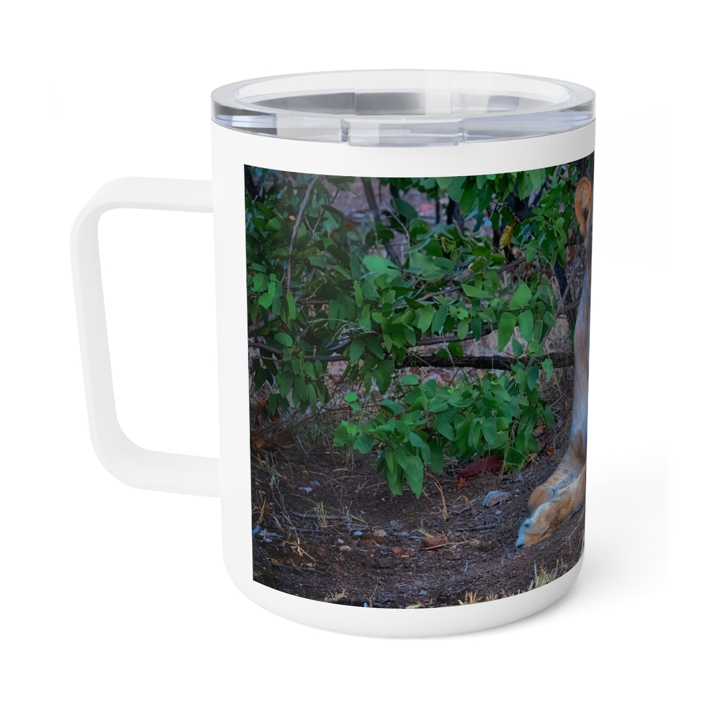 Enjoy Nature 10 oz Travel Tumbler with Dreaming About a Lioness Design