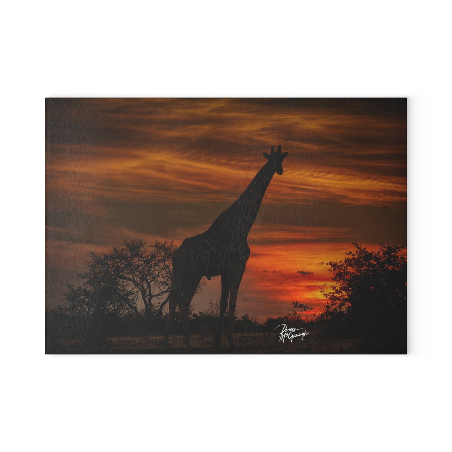 Enjoy Nature Glass Charcuterie Cutting Board with Giraffe Silhouette Design