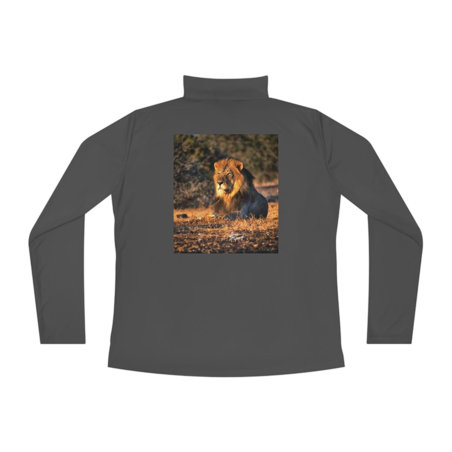 Ladies Quarter-Zip Pullover with Fine Art Image of Lion King of the Jungle by Enjoy Nature