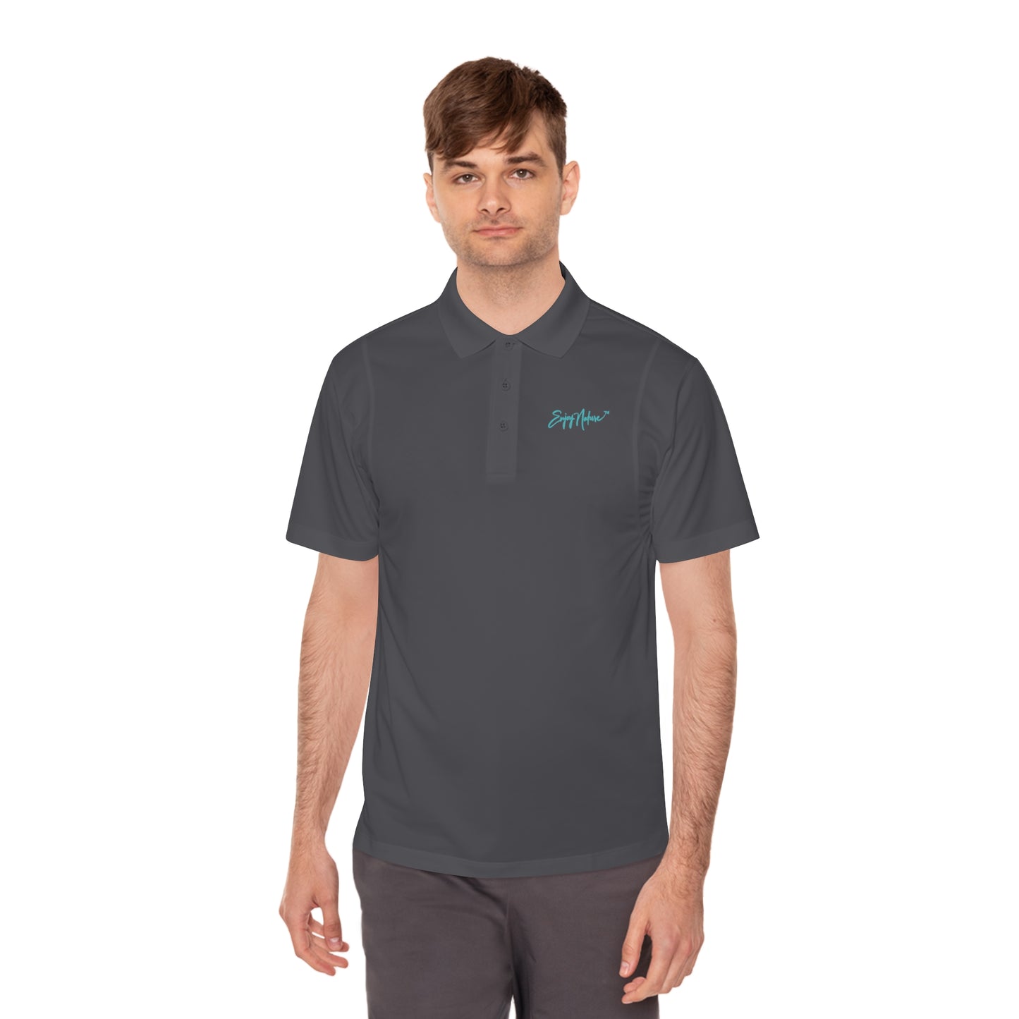 Men's Performance Polo Shirt - Spirited Elephant Herd by Enjoy Nature