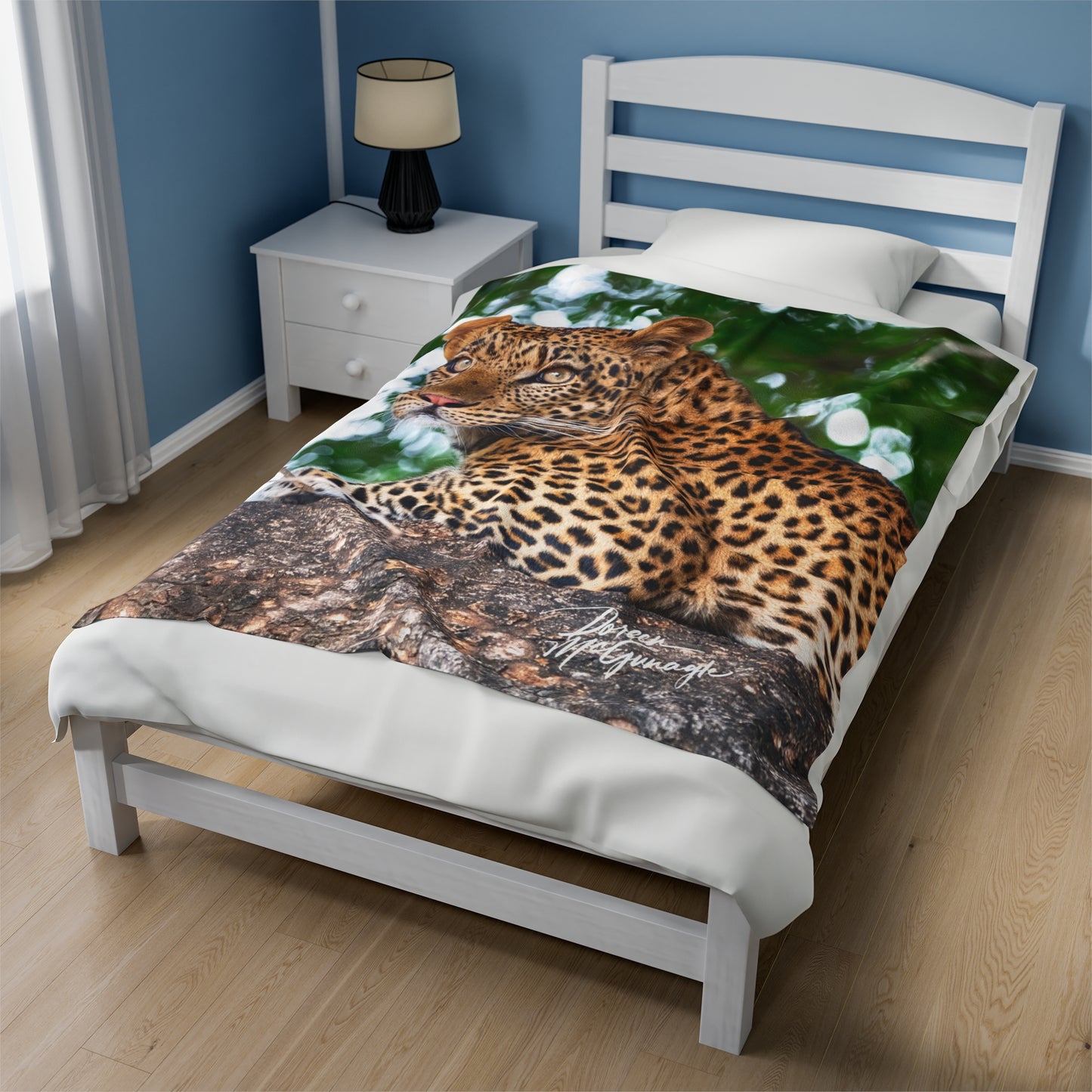 Velveteen Plush Blanket with Leopard in Tree by Enjoy Nature