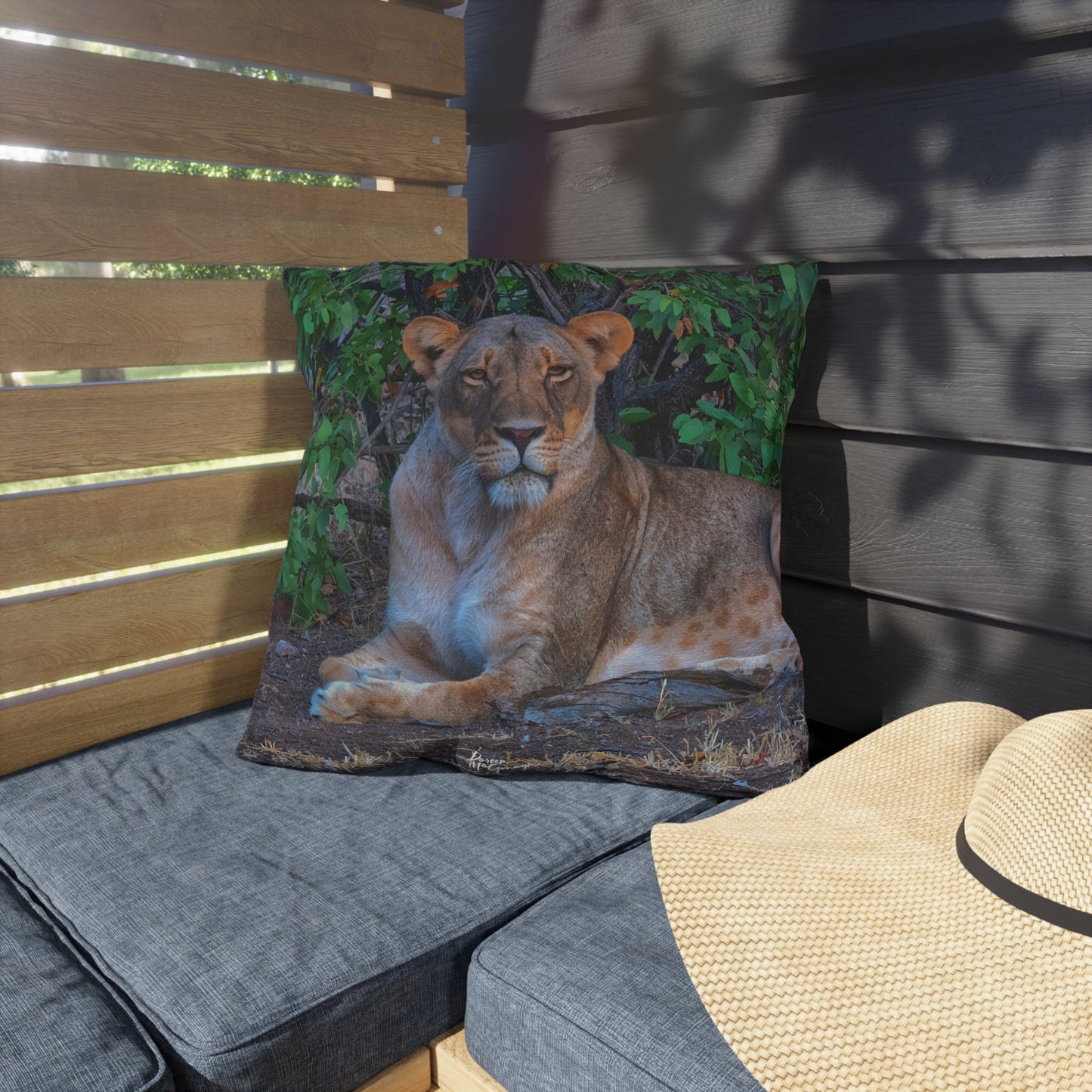 Enjoy Nature Outdoor Pillow with Dreaming About a Lioness – Artistic, Comfy, and Durable Decorative Accent