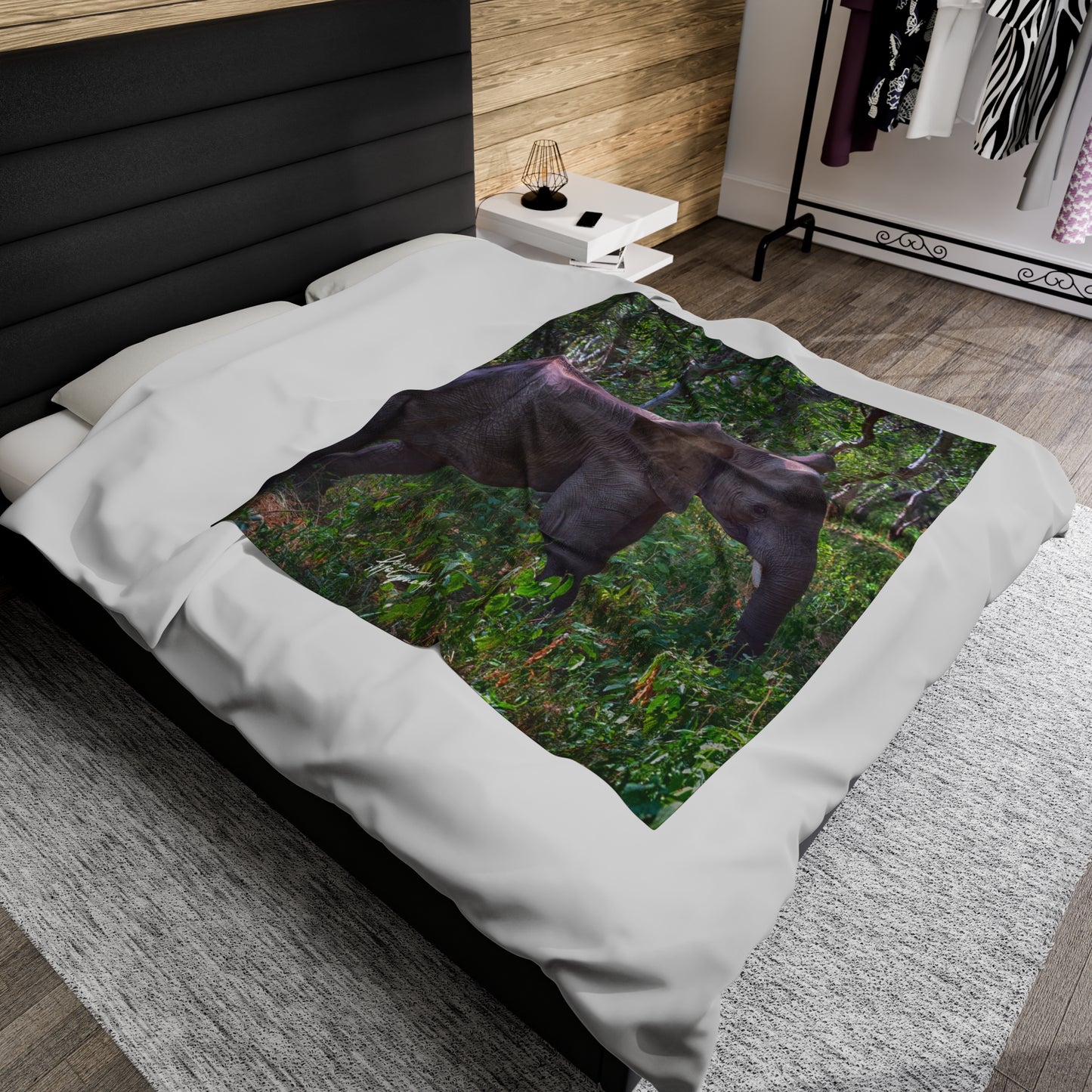 Velveteen Plush Blanket with Elephant Baby in Forest by Enjoy Nature