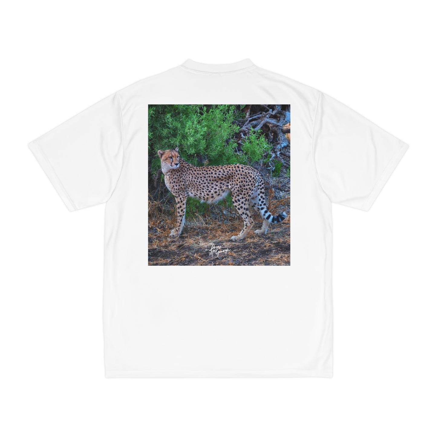 Men's Performance T-Shirt with Fine Art Image of Cheetah Stand by Enjoy Nature