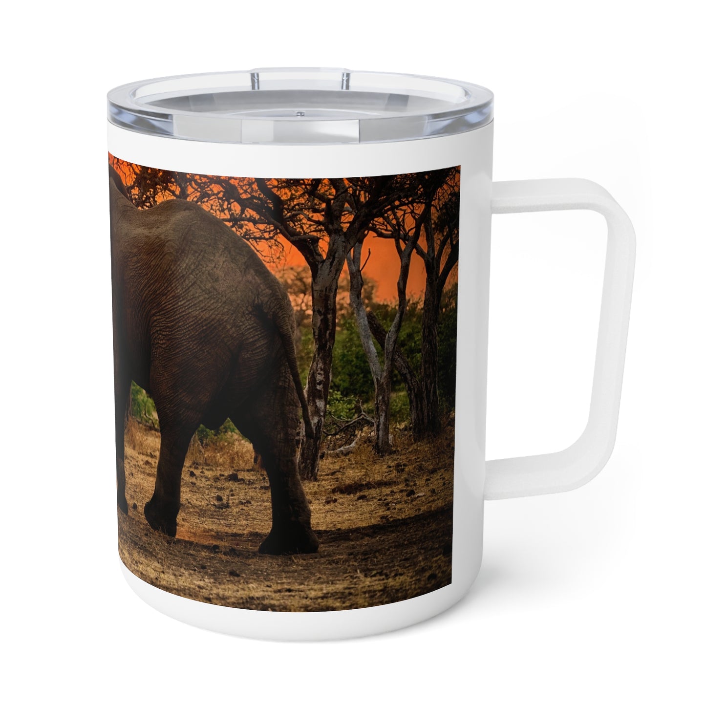 Enjoy Nature 10 oz Travel Tumbler with Spirited Elephant at Sunset Design