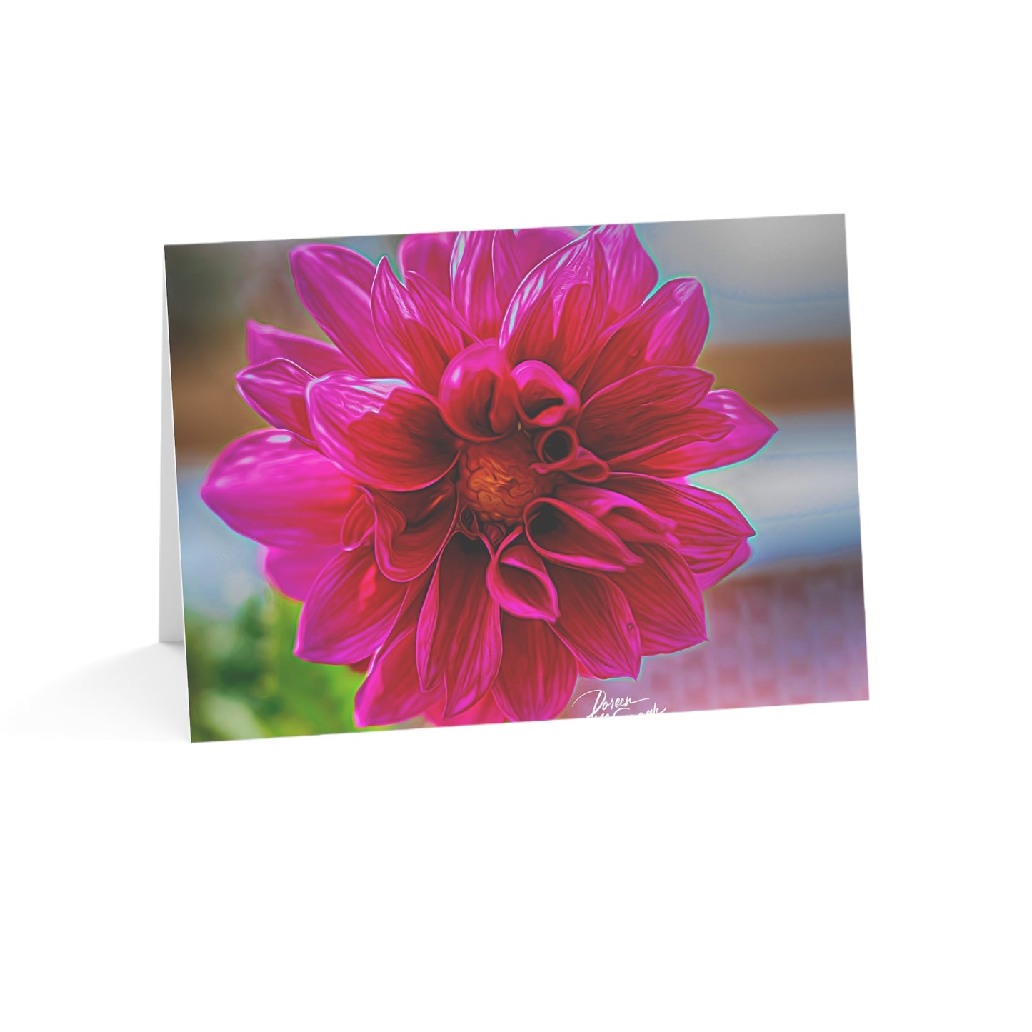 5x7 Note Card Box of 10: Bold Pink Dahlia Bloom