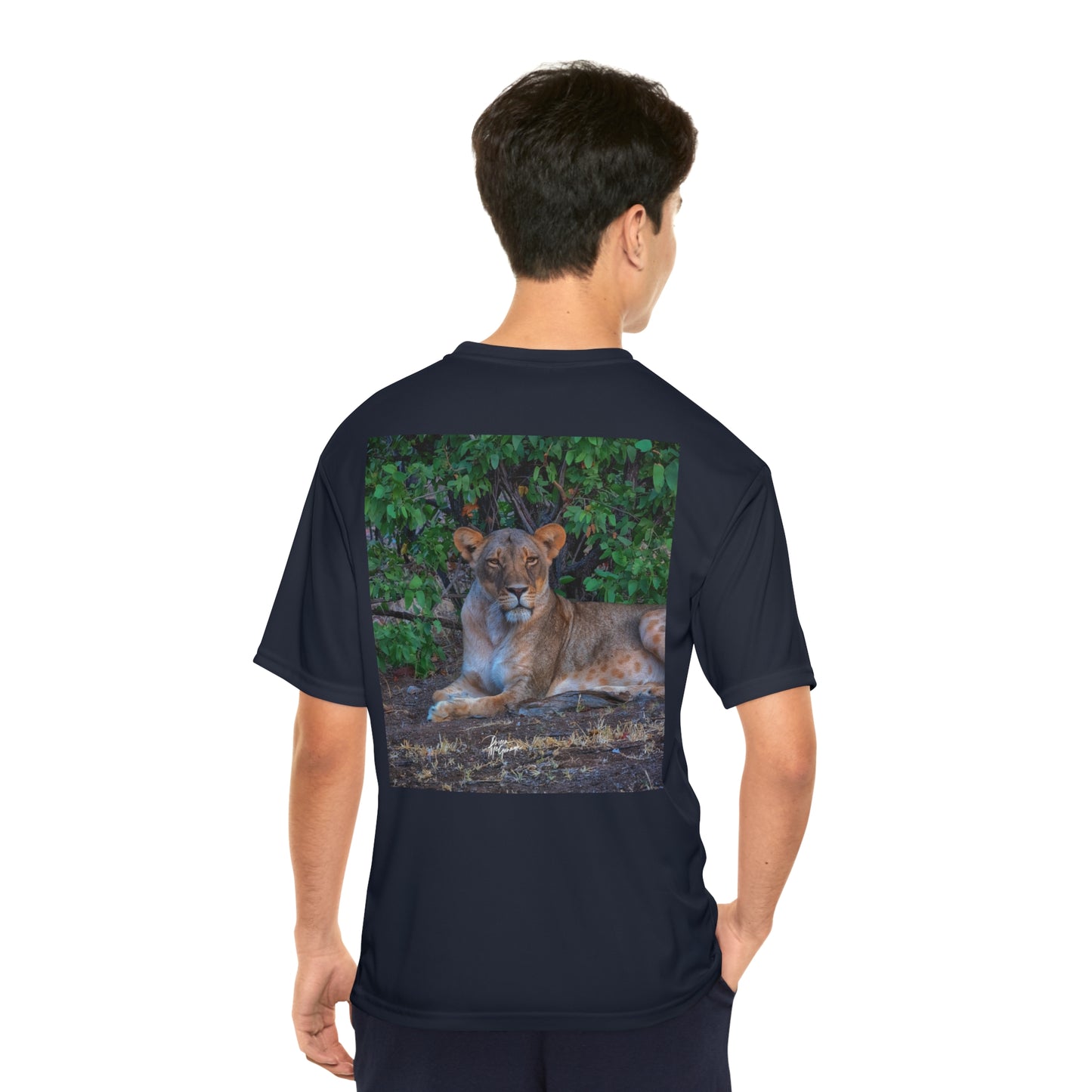 Men's Performance T-Shirt with Fine Art Image of Dreaming About a Lioness by Enjoy Nature