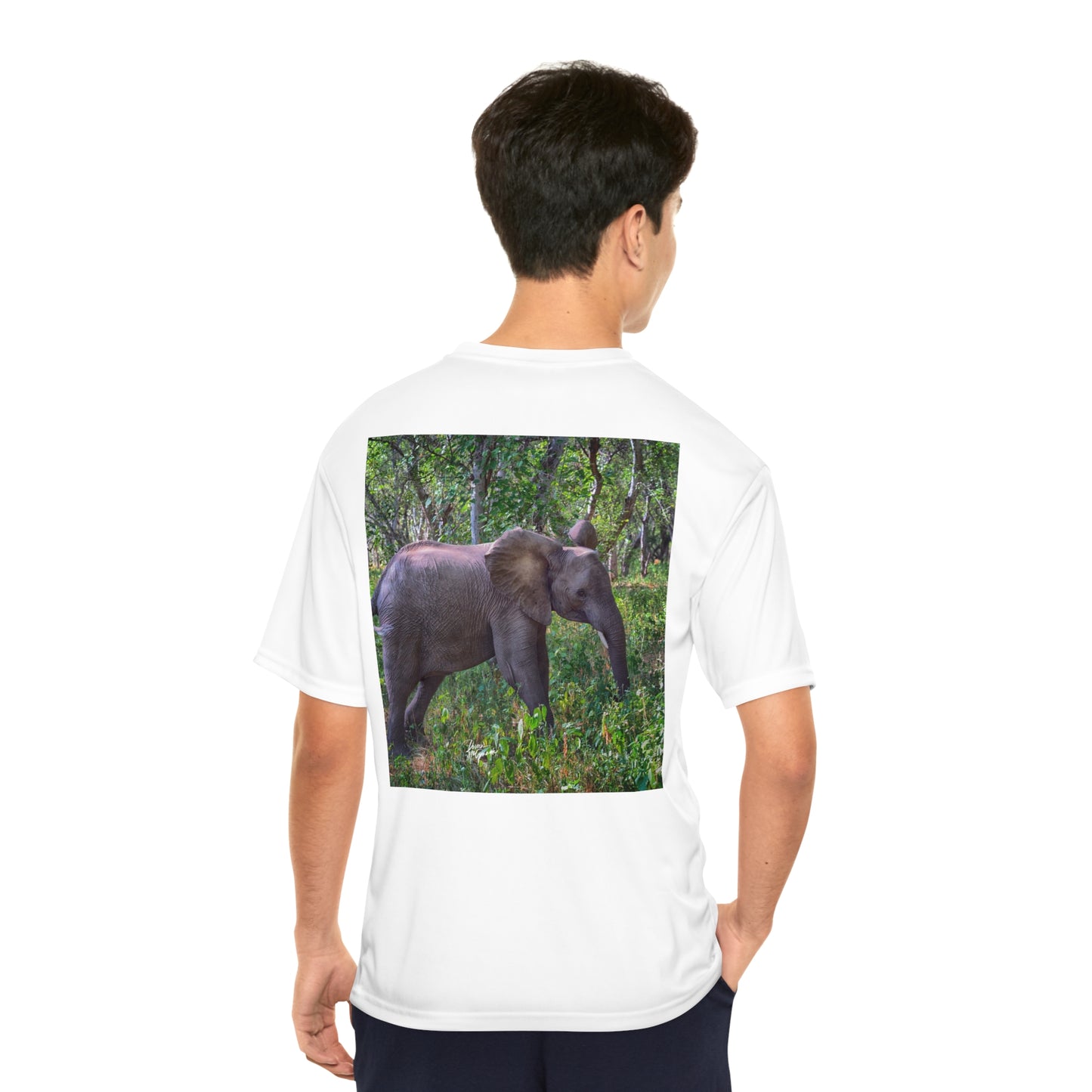 Men's Performance T-Shirt with Fine Art Image of Elephant Baby in Forest by Enjoy Nature