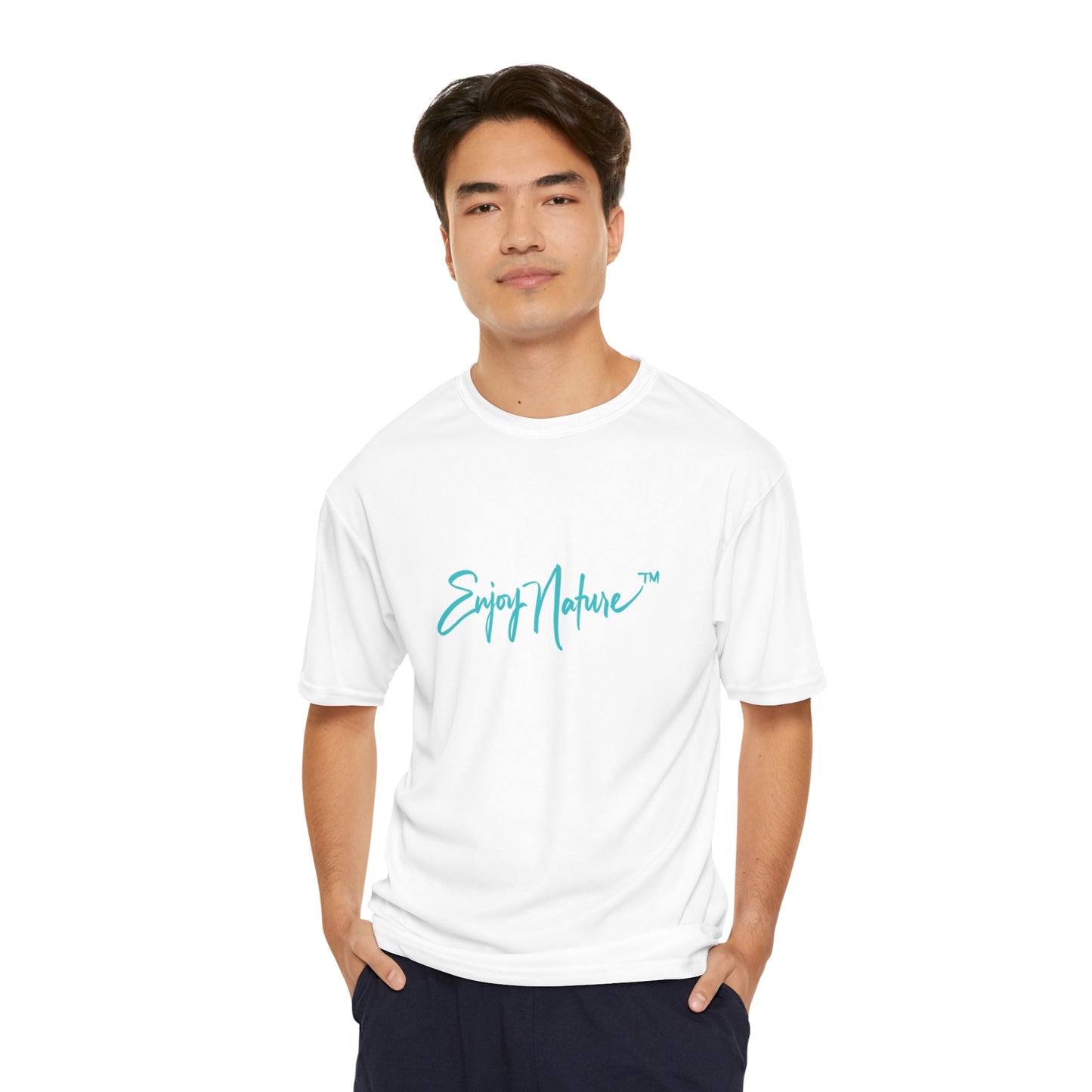 Men's Performance T-Shirt with Fine Art Image of Elephant Family at Watering Hole by Enjoy Nature