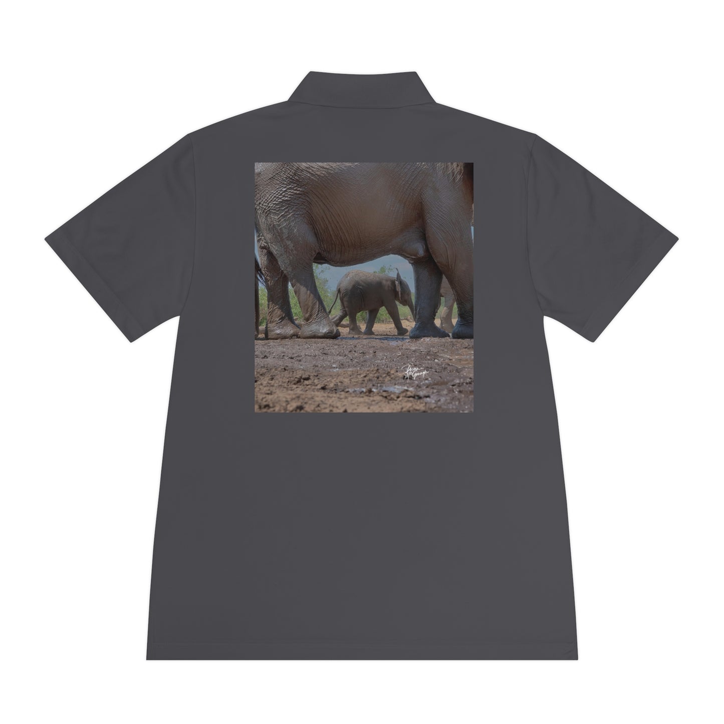 Men's Performance Polo Shirt - Elephant Baby Under Mom's Guidance by Enjoy Nature