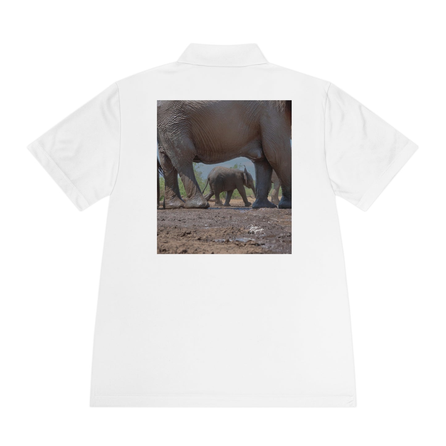 Men's Performance Polo Shirt - Elephant Baby Under Mom's Guidance by Enjoy Nature