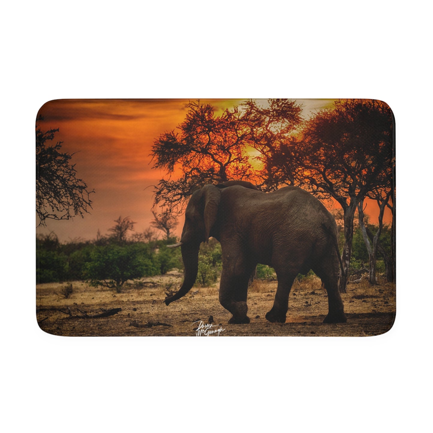 Spirited Elephant Silhouette at Sunset Memory Foam Bath Mat from Enjoy Nature