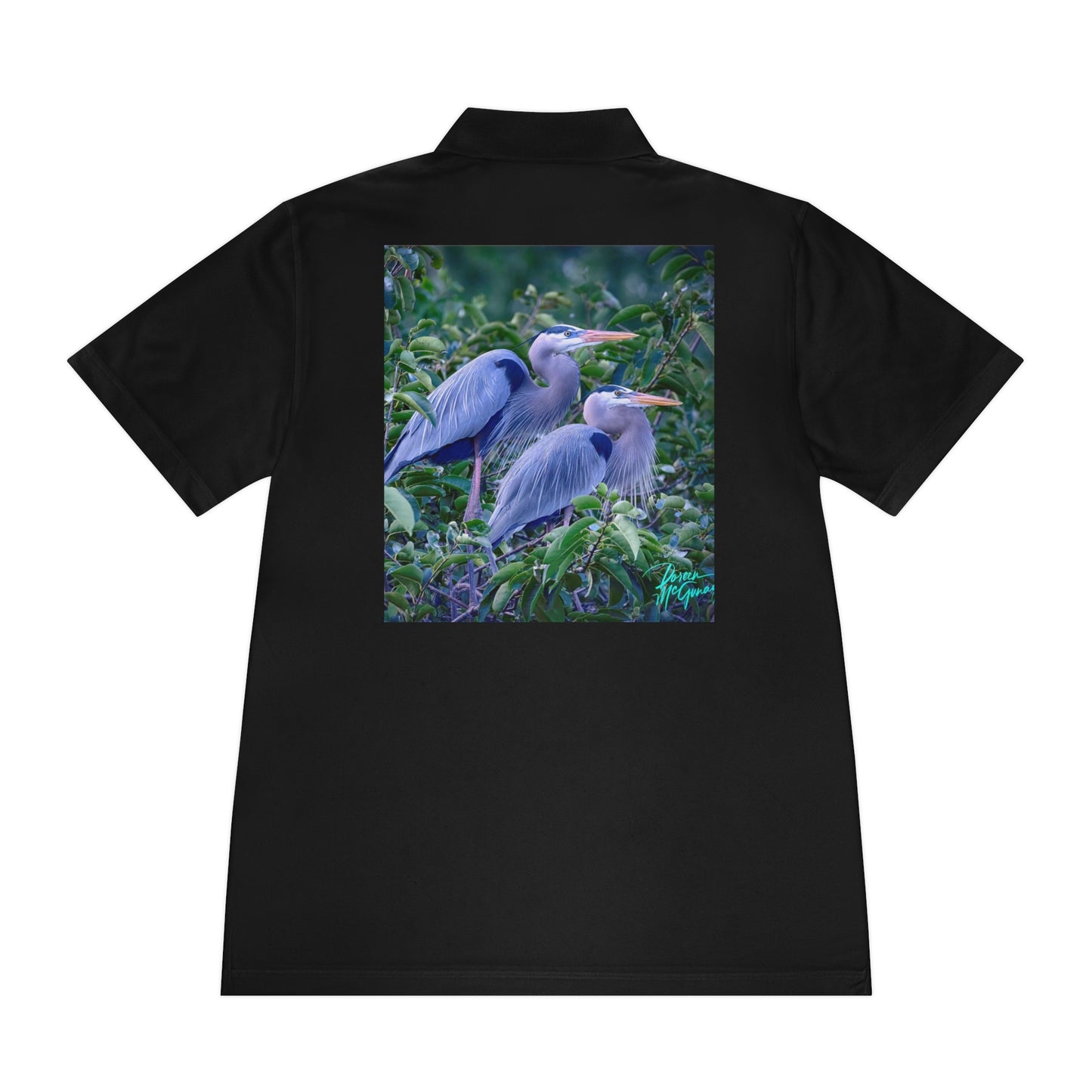 Mens polo shirts Blue Heron Breeding Pair, performance shirt, plus sizes