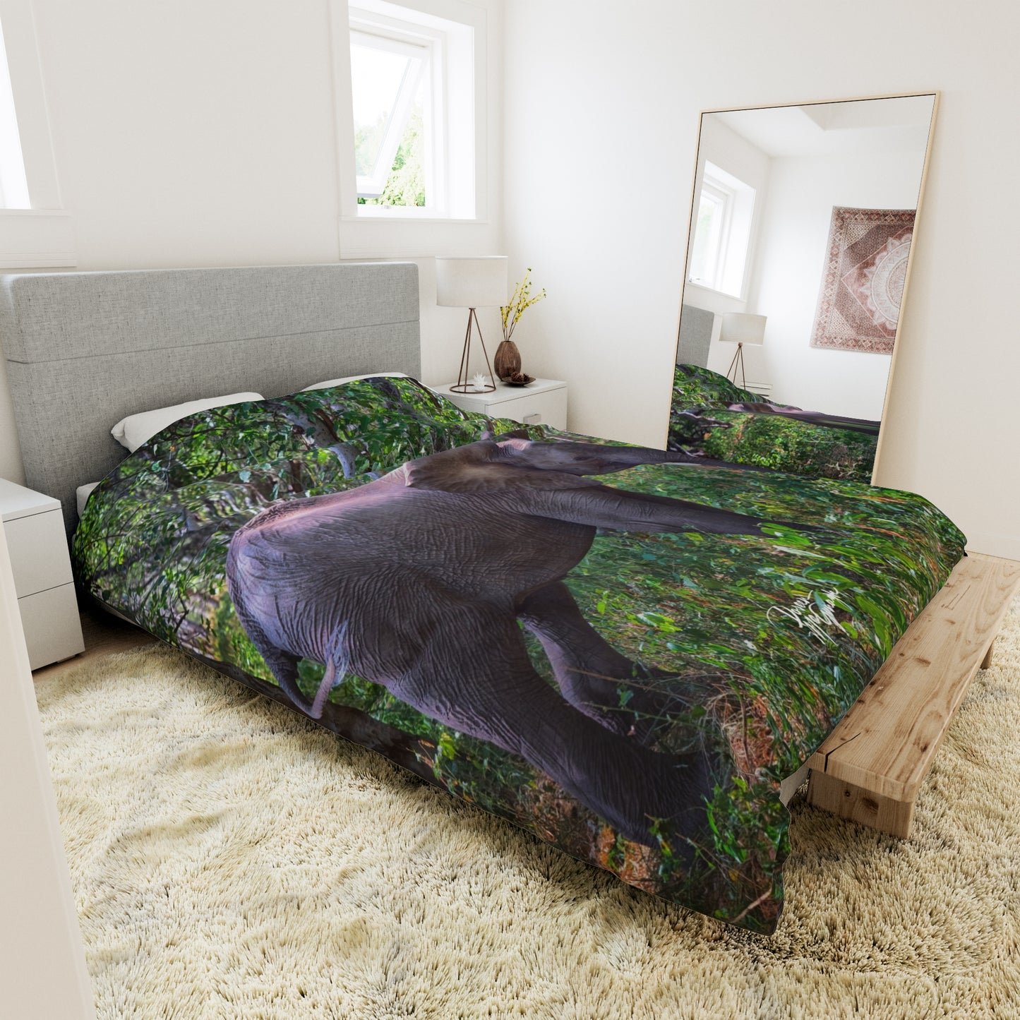 Enjoy Nature Elephant Baby in Forest Duvet Cover