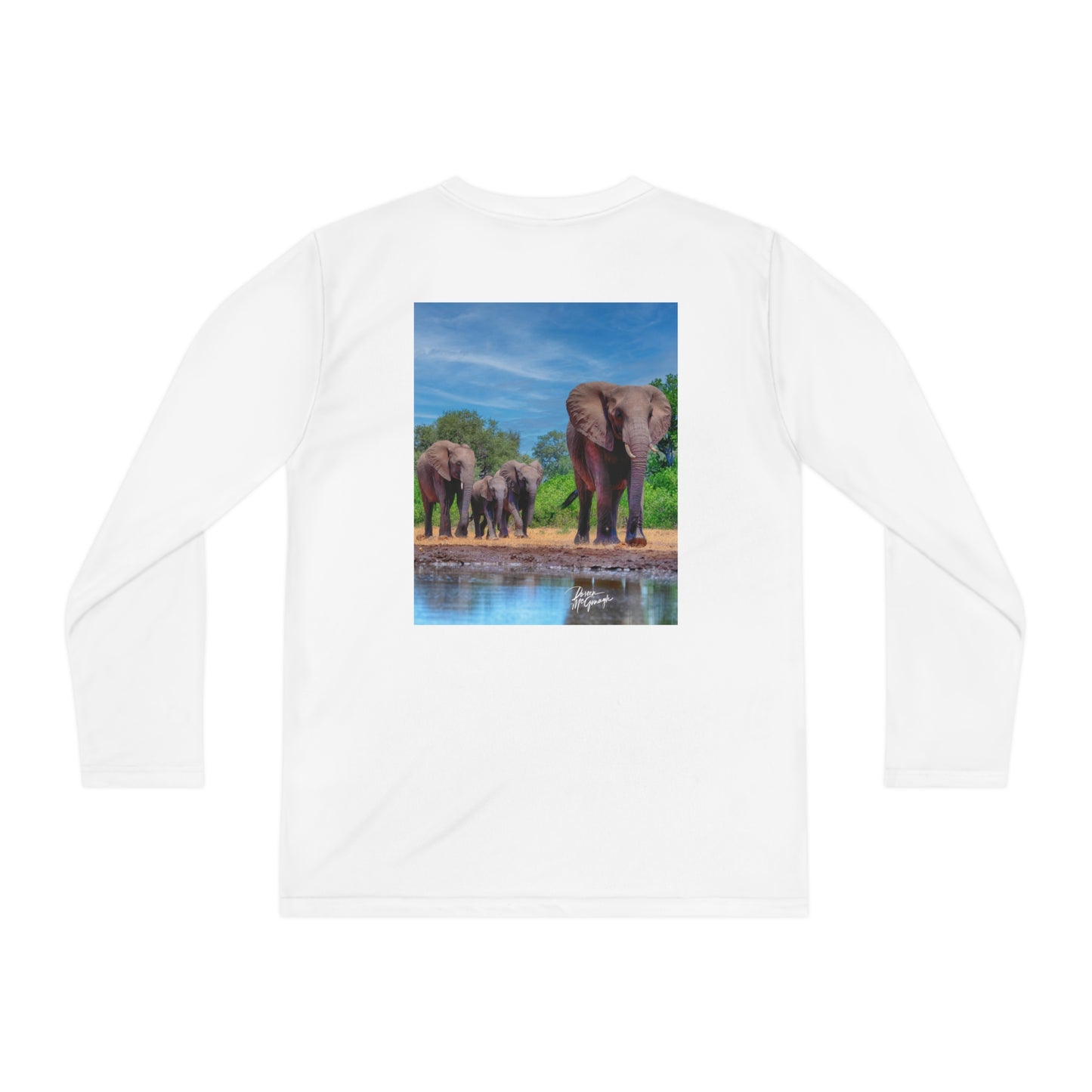 Youth Competitor Long Sleeve Tee with Elephant Family at Watering Hole by Enjoy Nature